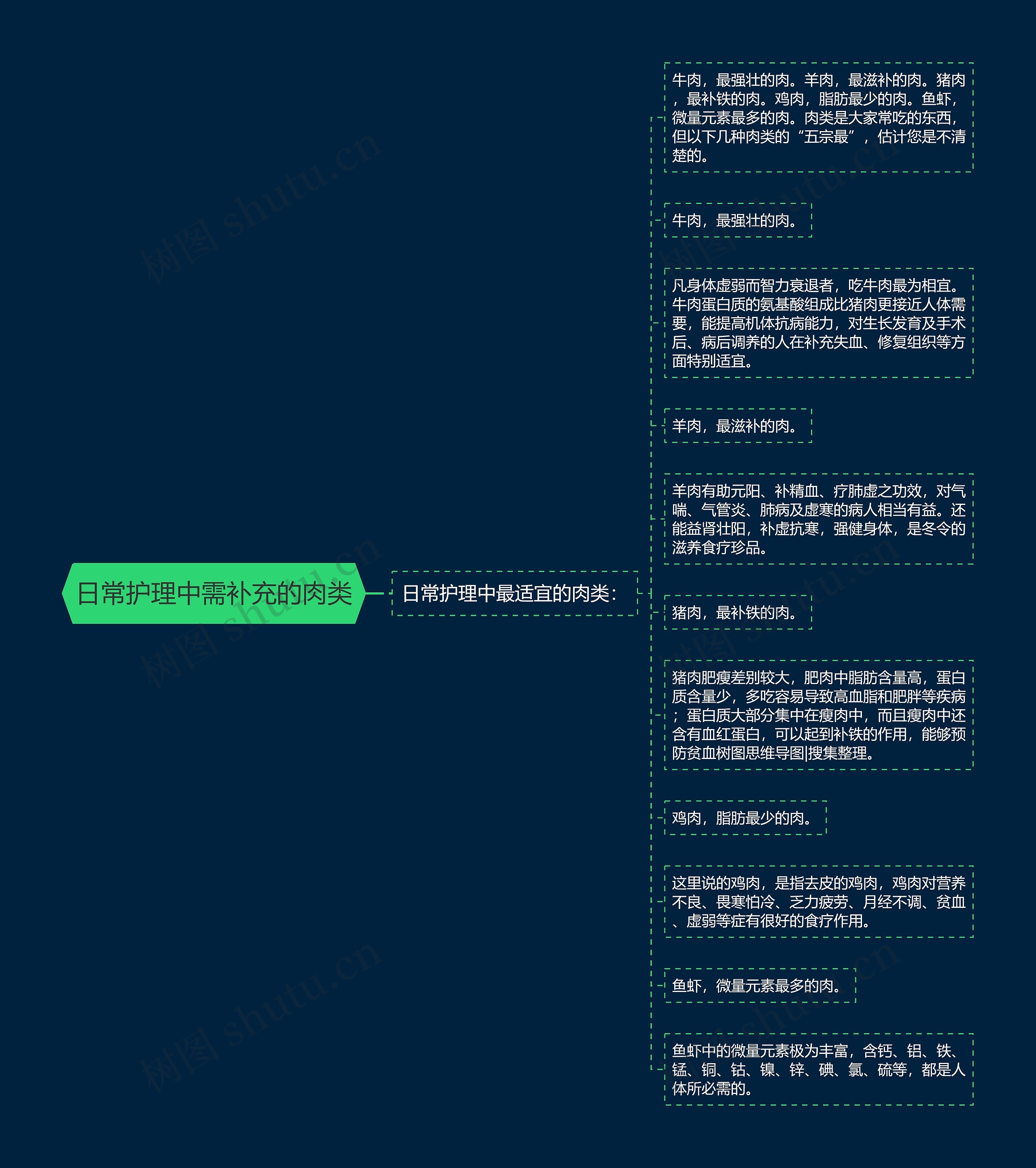 日常护理中需补充的肉类思维导图