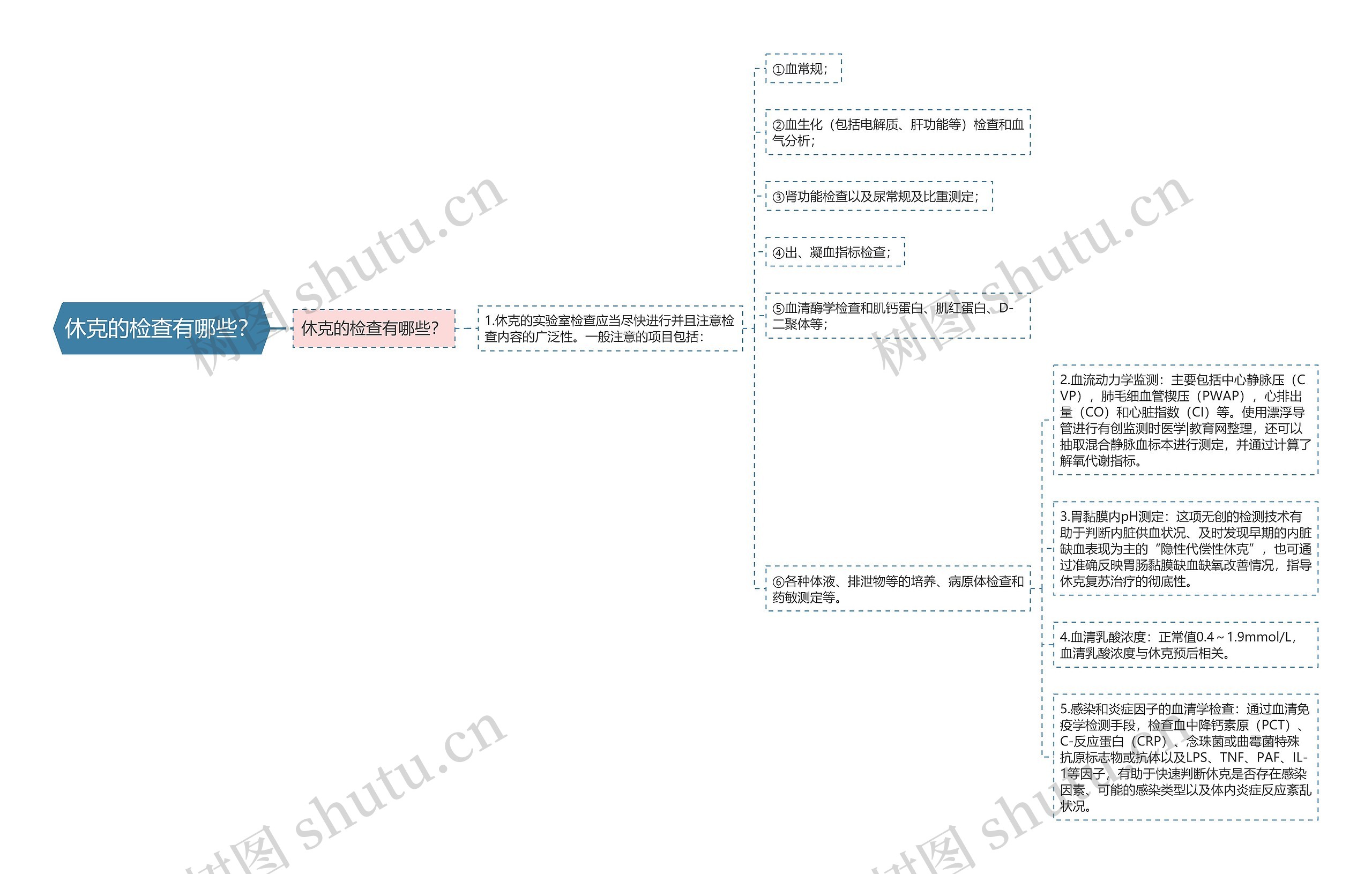 休克的检查有哪些？思维导图