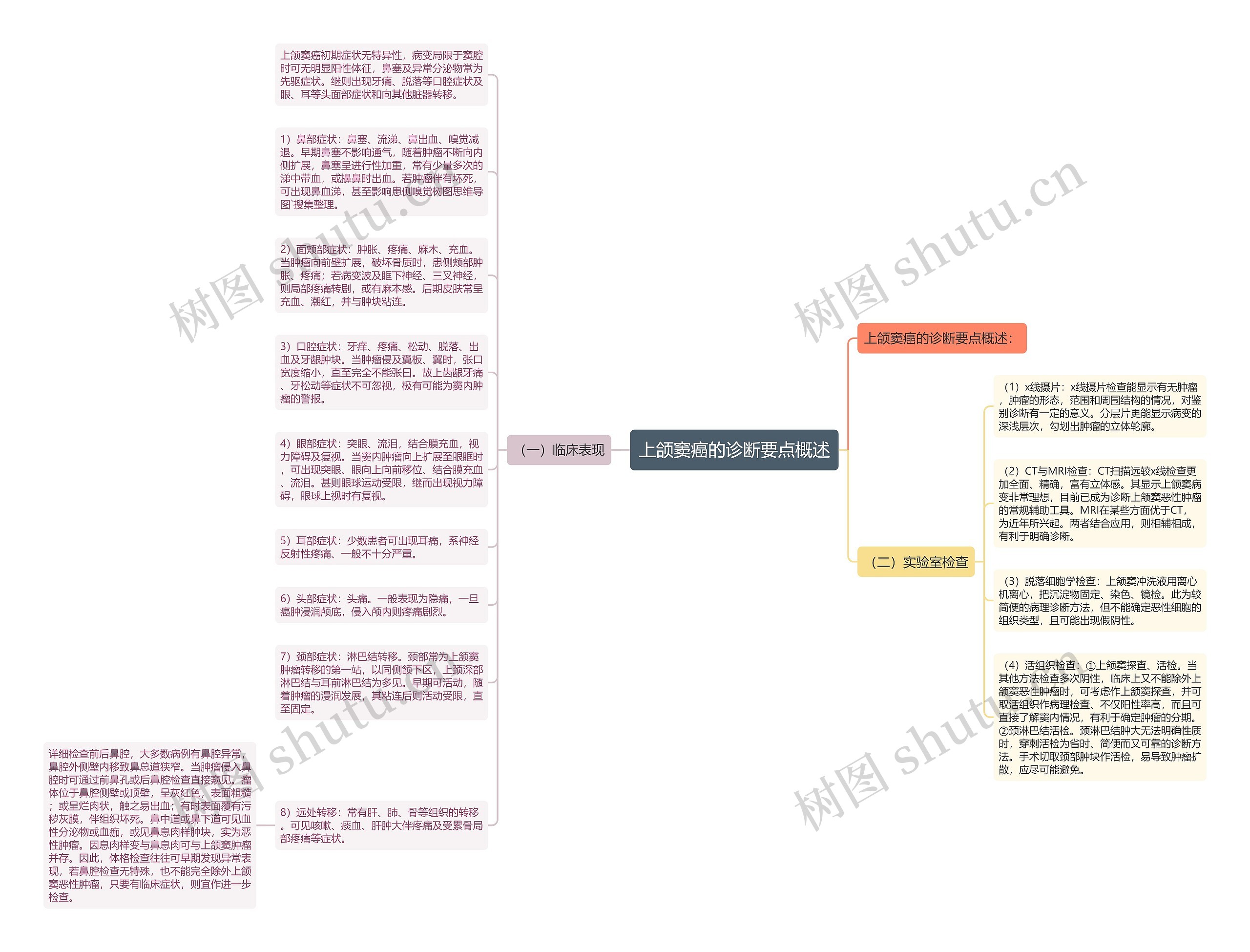 上颌窦癌的诊断要点概述思维导图
