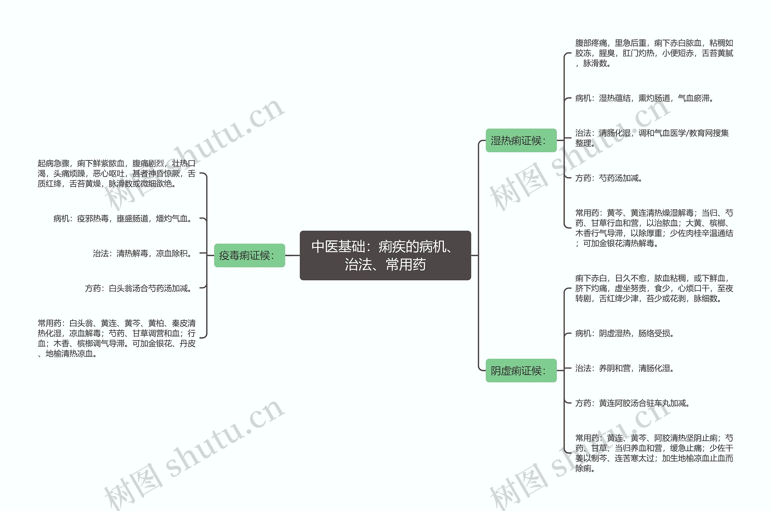 中医基础：痢疾的病机、治法、常用药思维导图