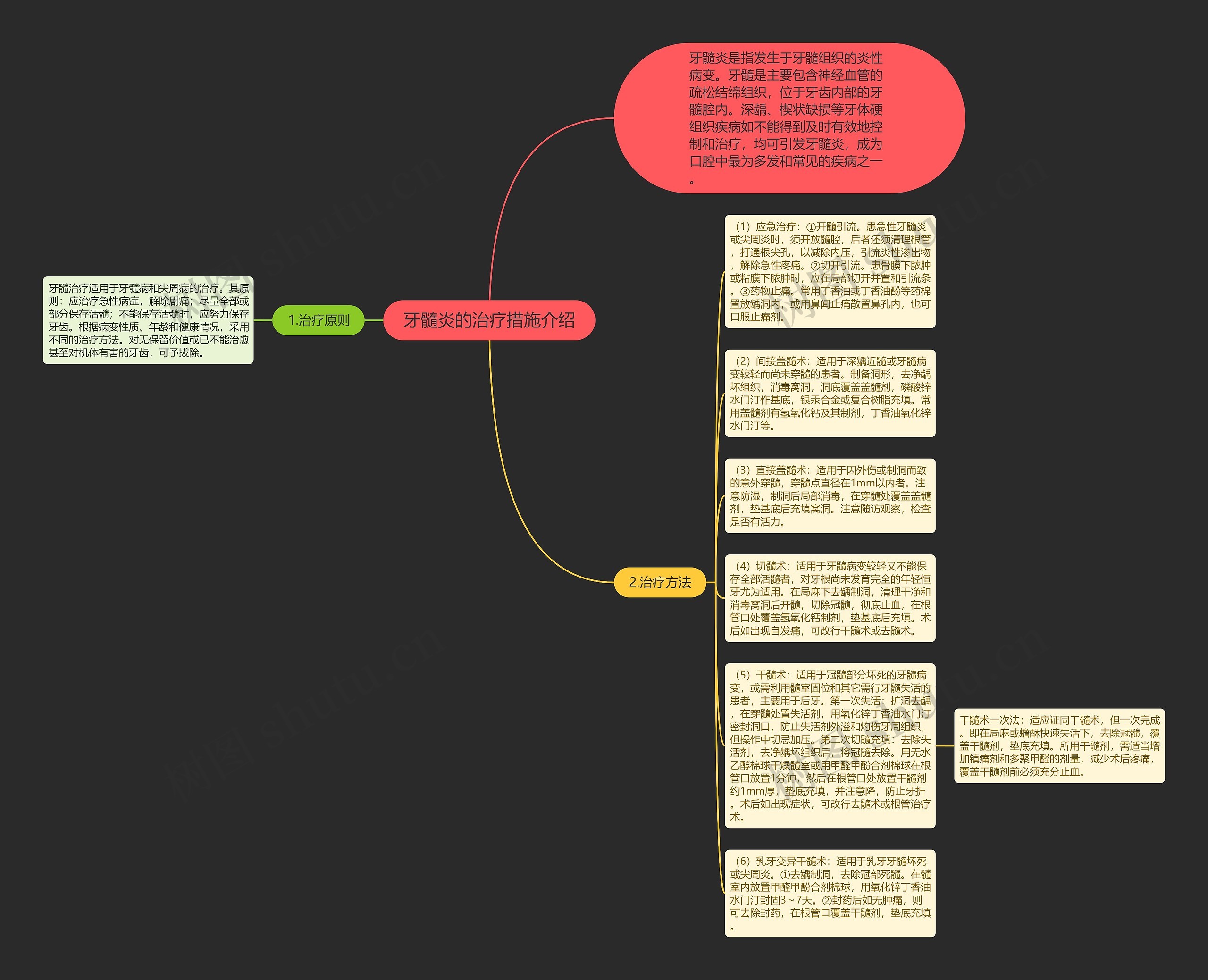 牙髓炎的治疗措施介绍思维导图