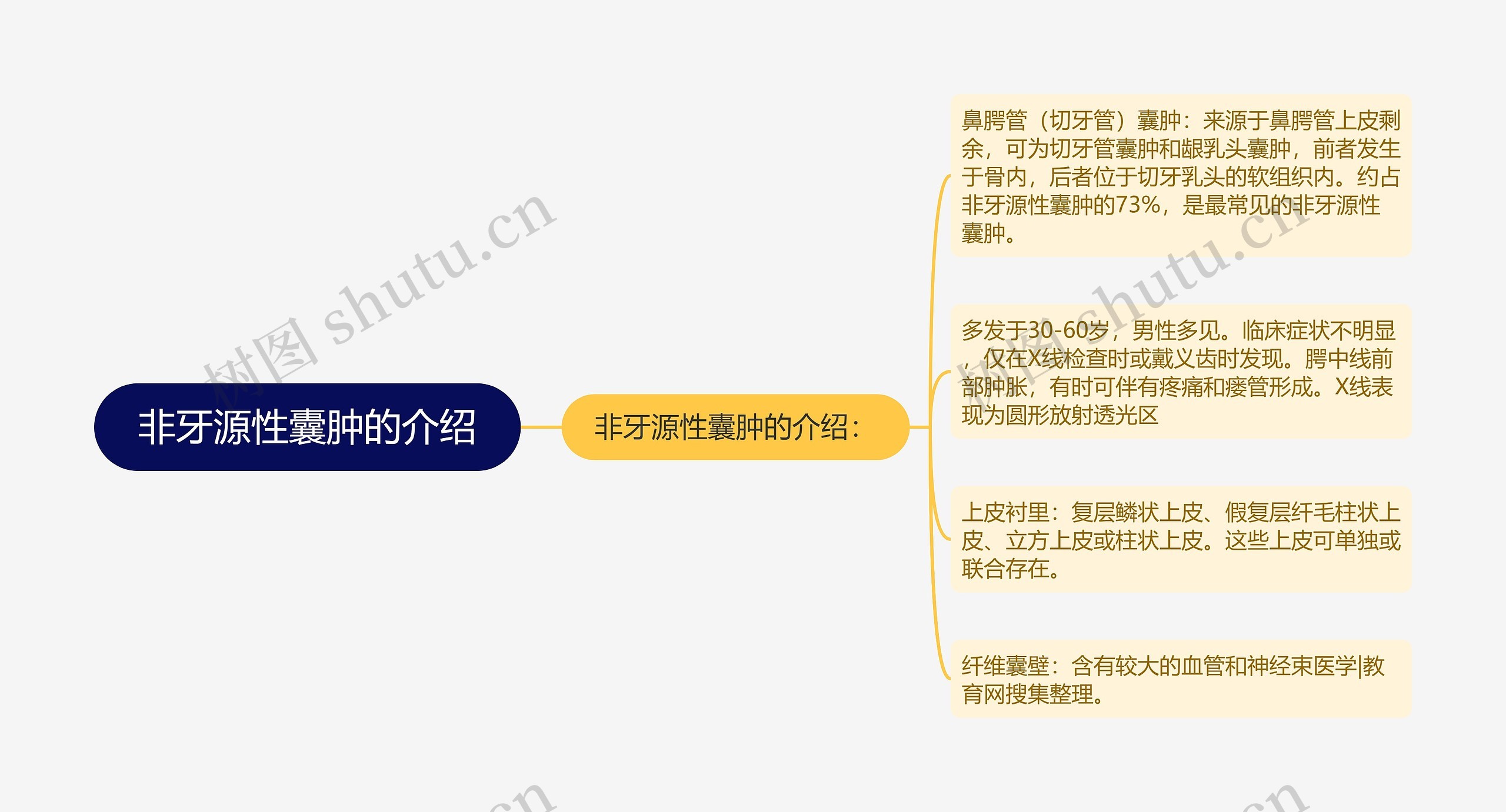 非牙源性囊肿的介绍思维导图