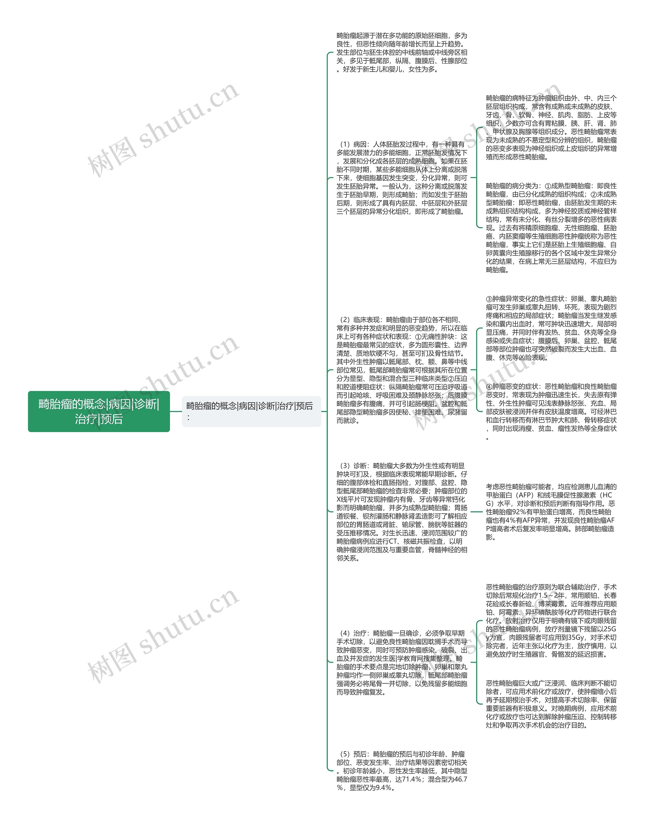 畸胎瘤的概念|病因|诊断|治疗|预后思维导图