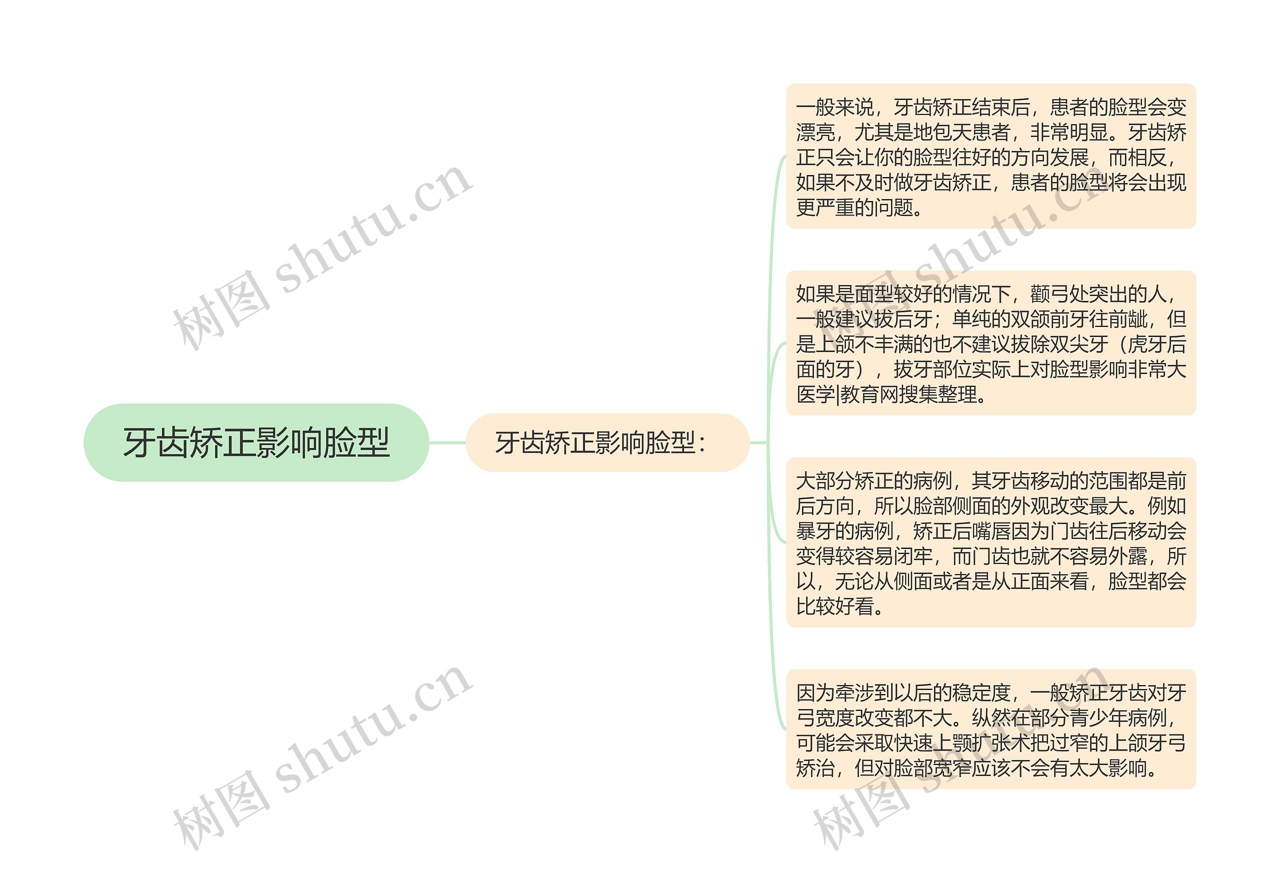 牙齿矫正影响脸型思维导图