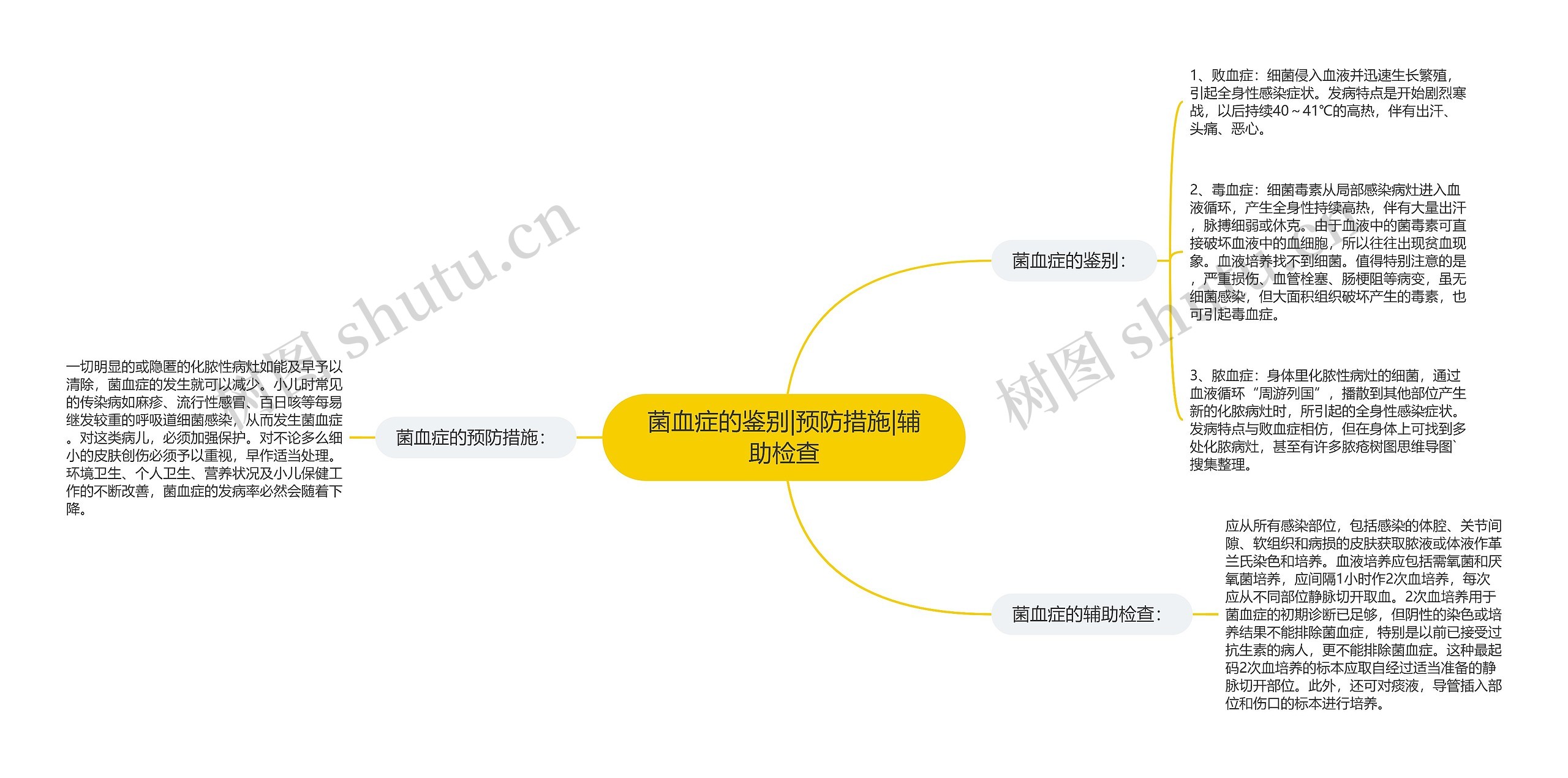 菌血症的鉴别|预防措施|辅助检查思维导图