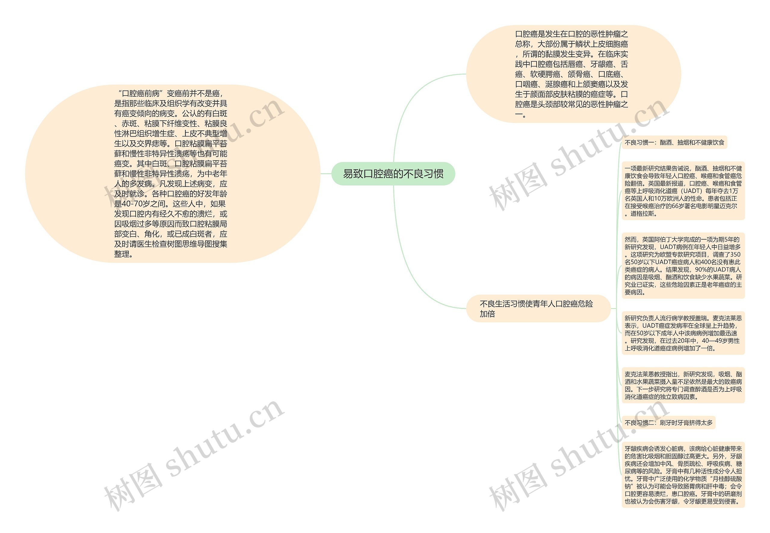 易致口腔癌的不良习惯思维导图