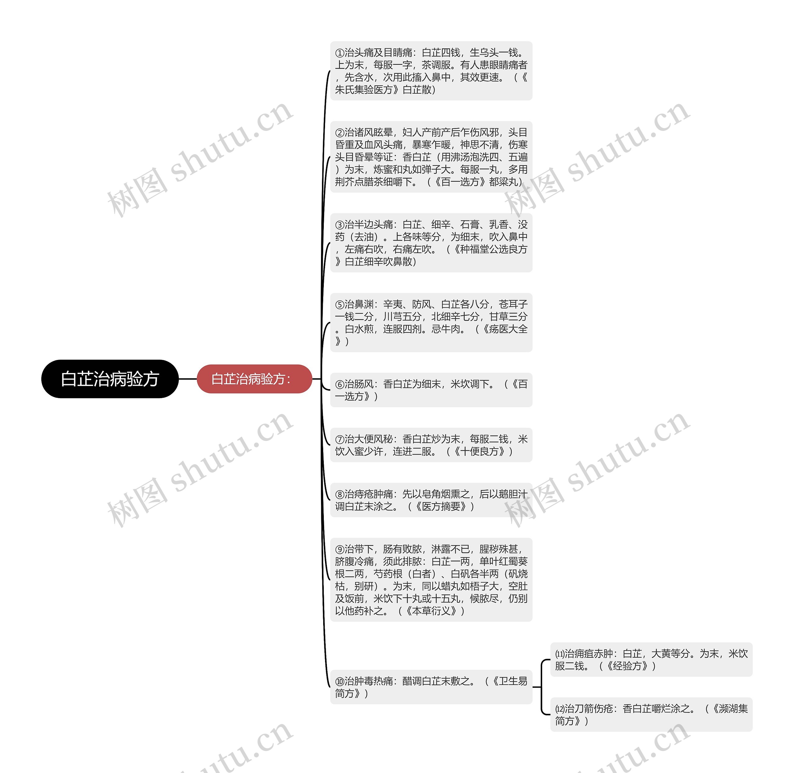 白芷治病验方思维导图