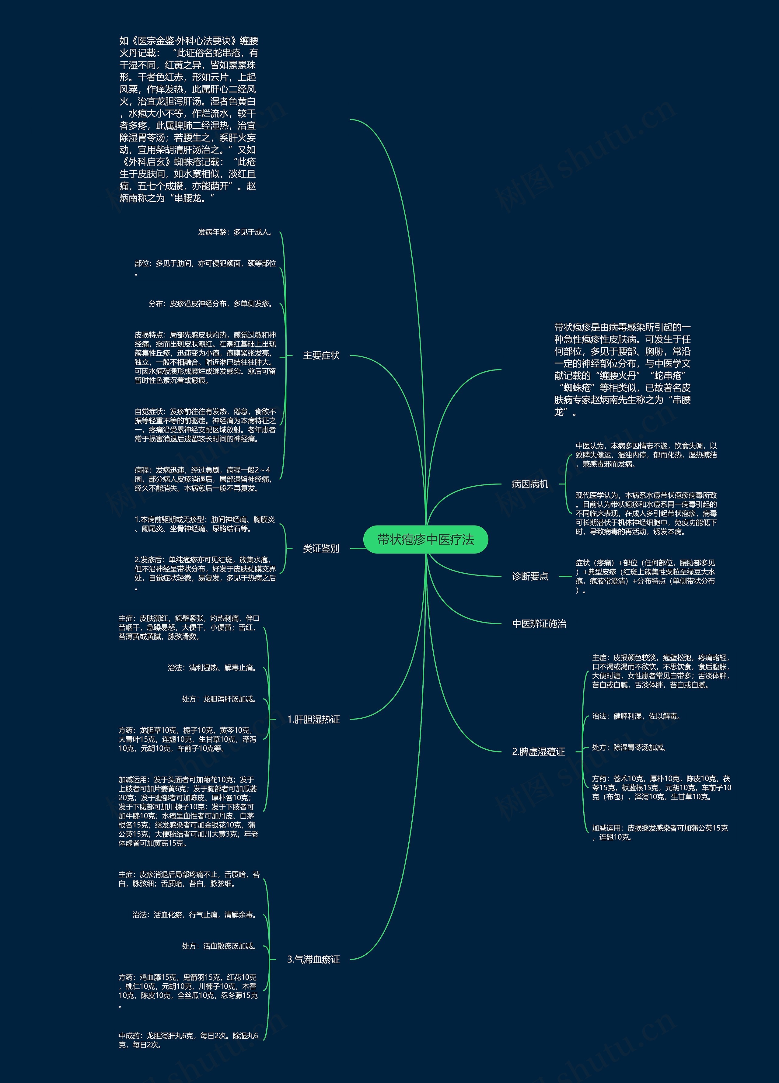 带状疱疹中医疗法思维导图