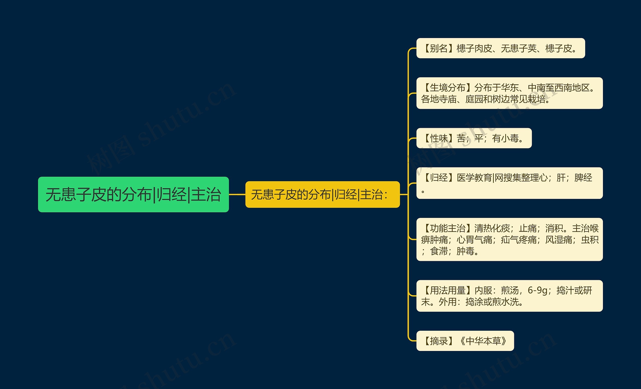 无患子皮的分布|归经|主治思维导图