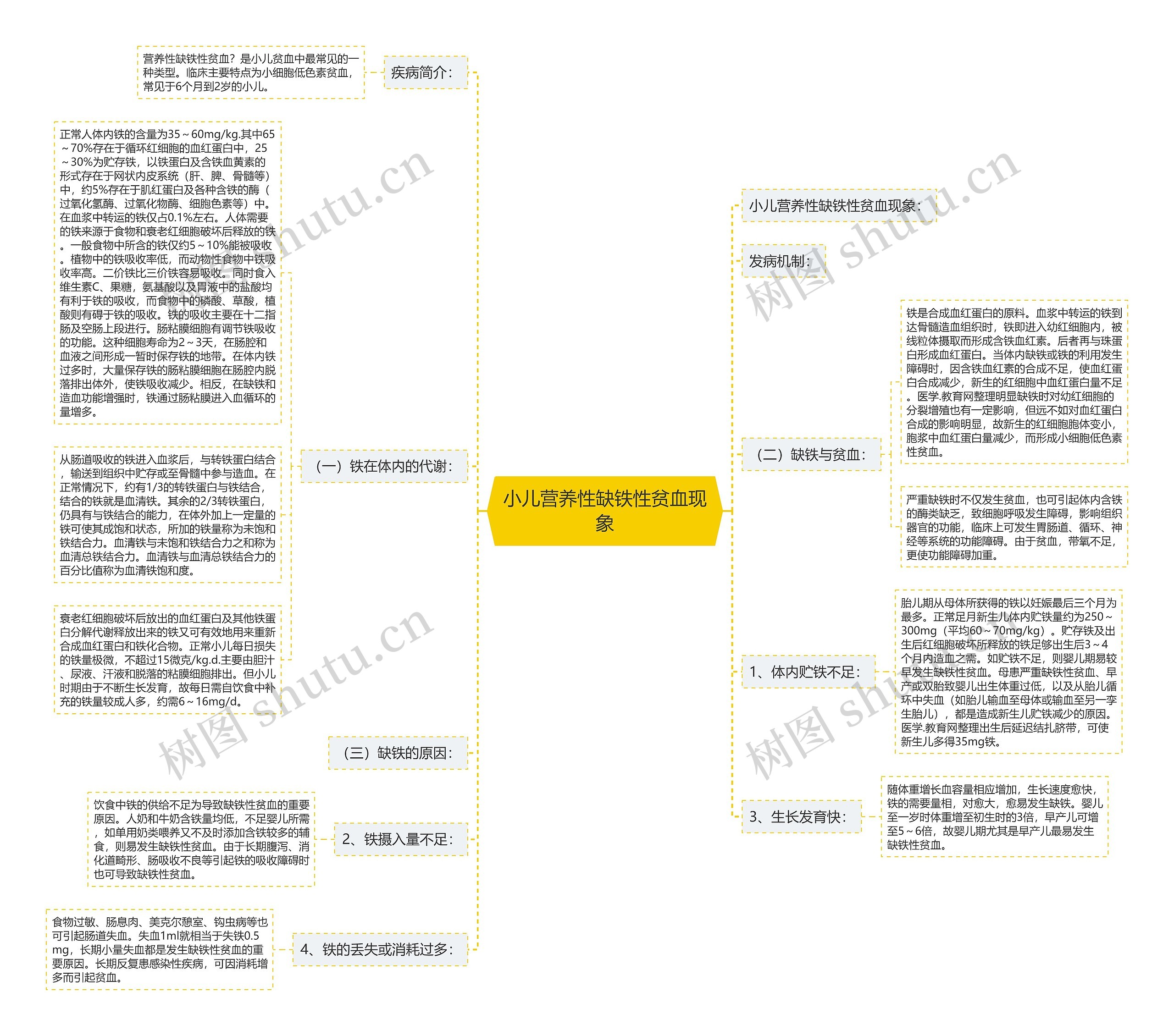 小儿营养性缺铁性贫血现象思维导图