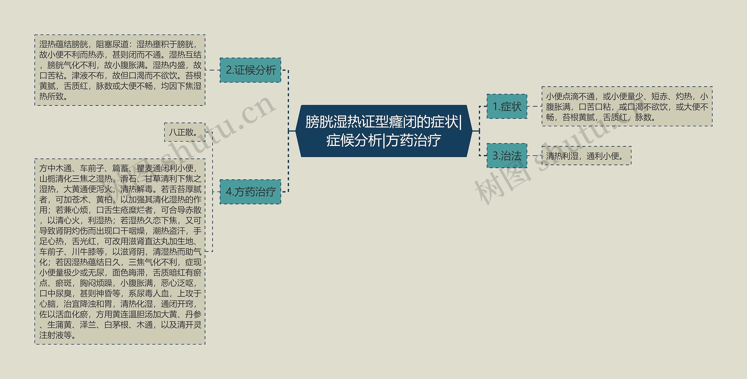 膀胱湿热证型癃闭的症状|症候分析|方药治疗思维导图