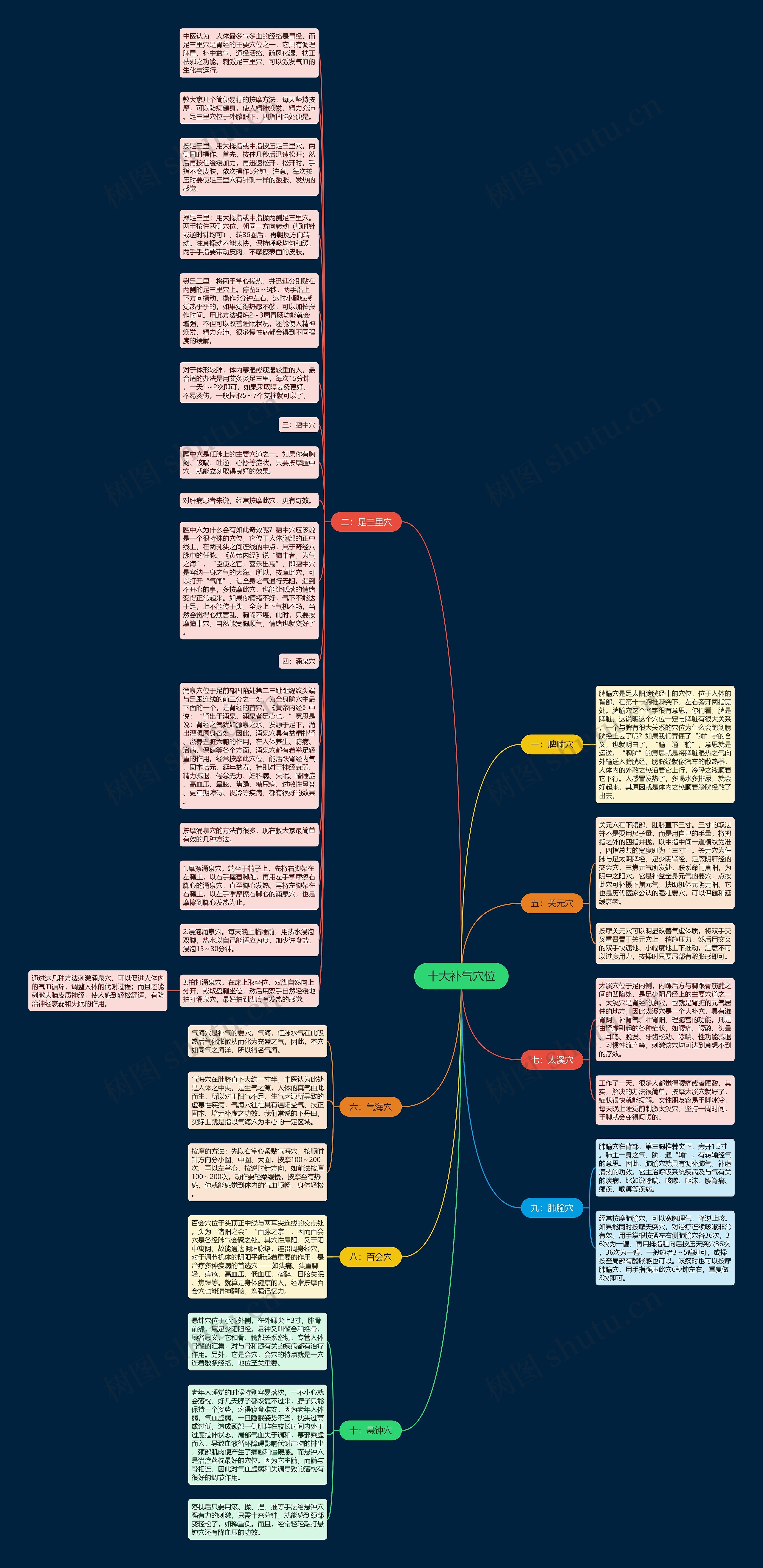 十大补气穴位思维导图