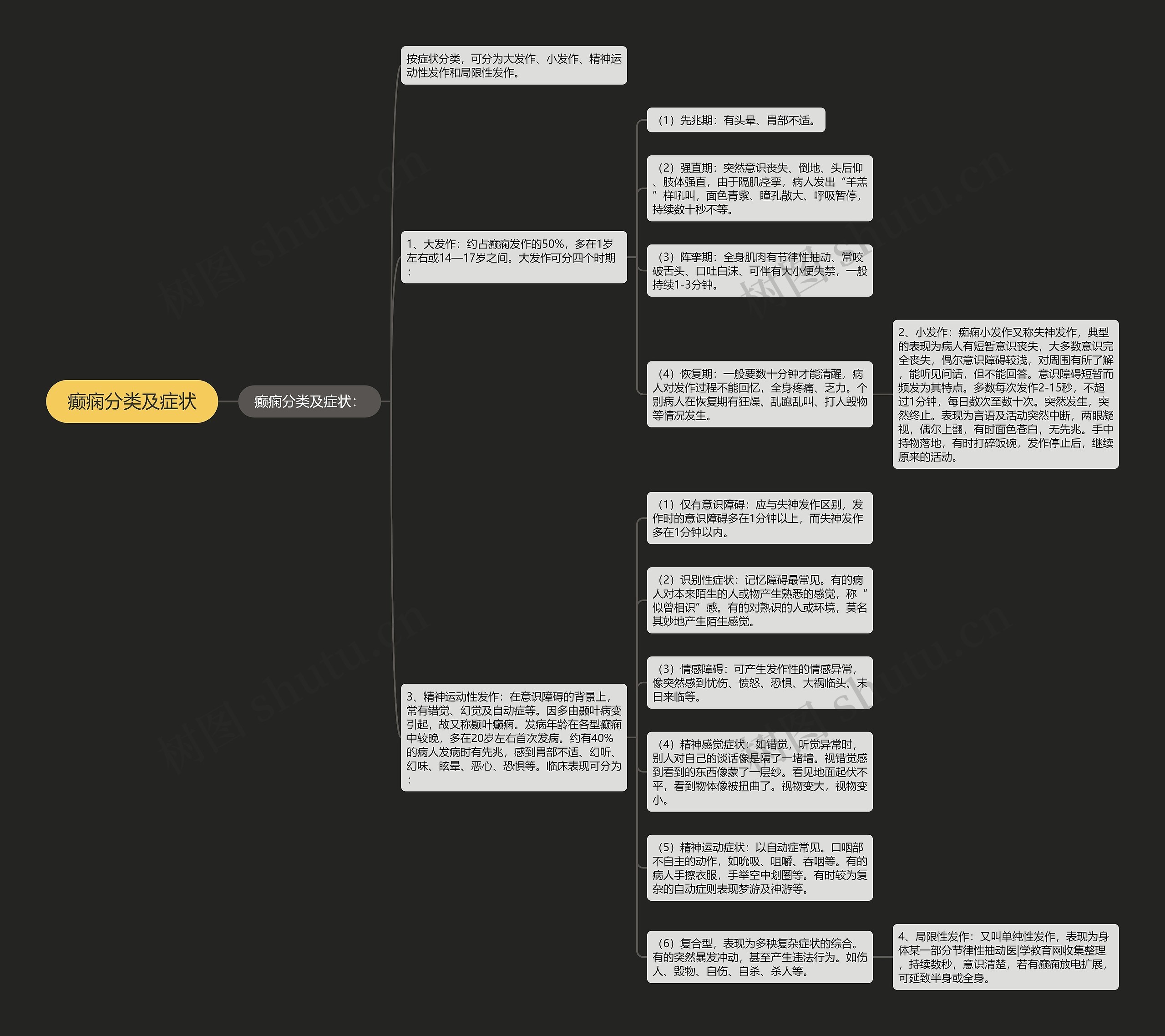 癫痫分类及症状思维导图