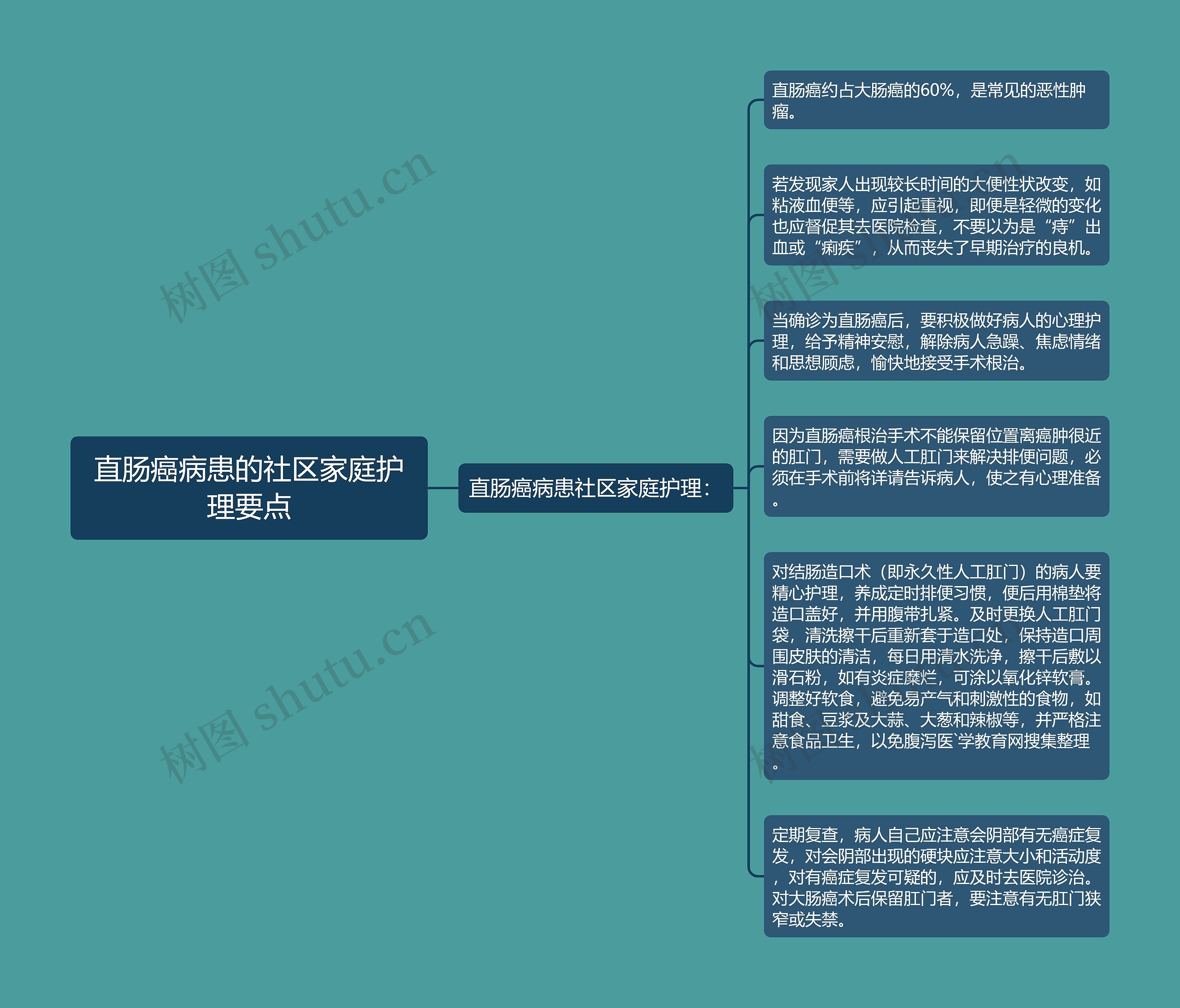 直肠癌病患的社区家庭护理要点思维导图