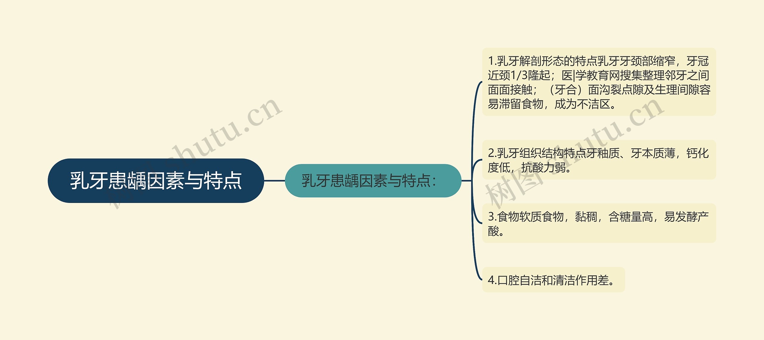 乳牙患龋因素与特点思维导图