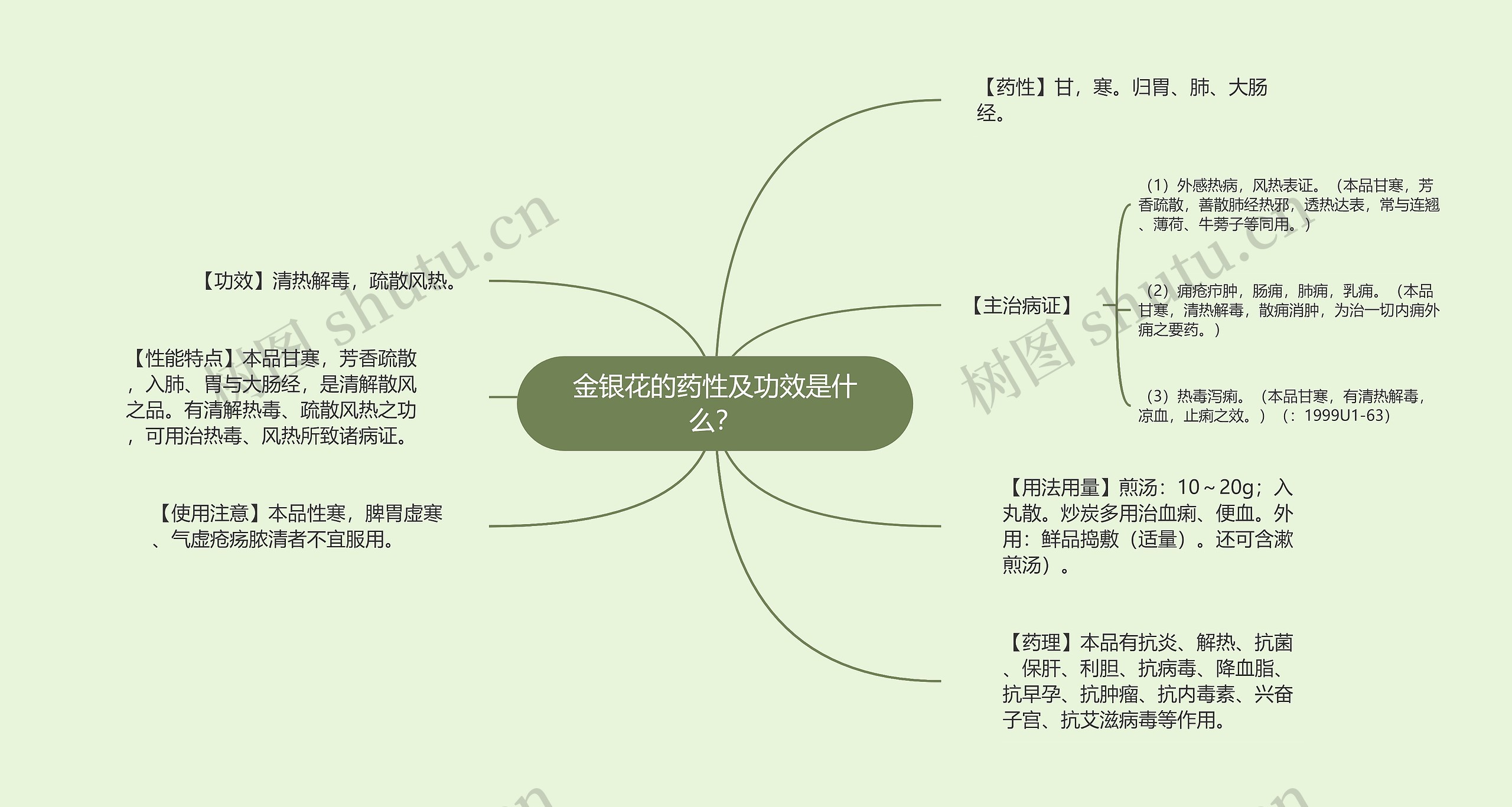 金银花的药性及功效是什么？思维导图