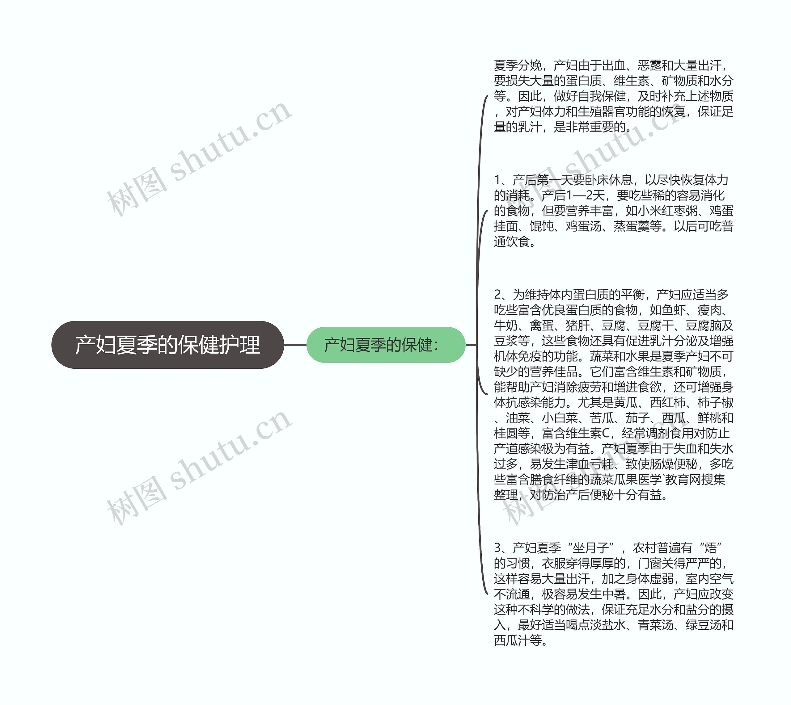 产妇夏季的保健护理思维导图