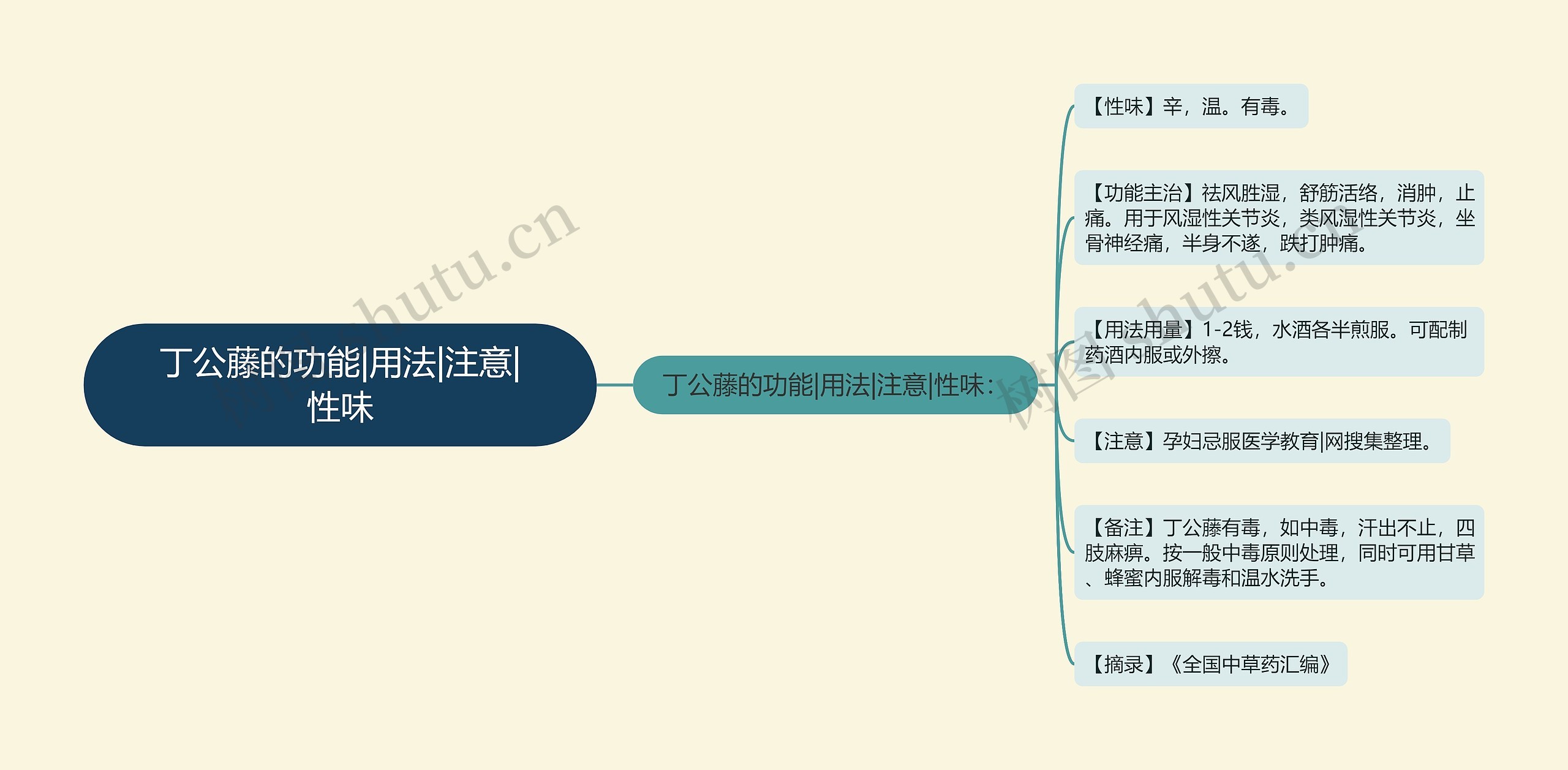 丁公藤的功能|用法|注意|性味思维导图