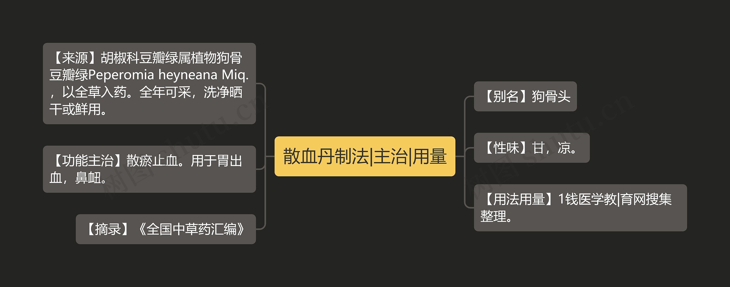 散血丹制法|主治|用量思维导图