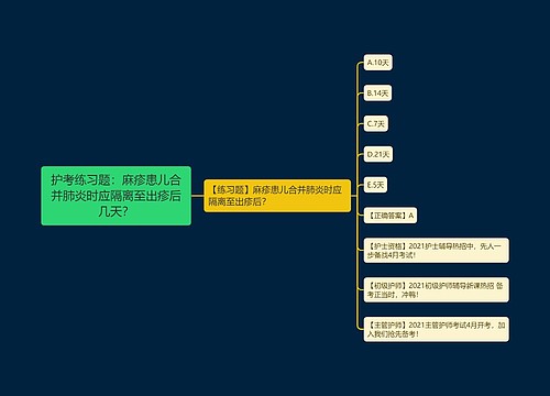 护考练习题：麻疹患儿合并肺炎时应隔离至出疹后几天？