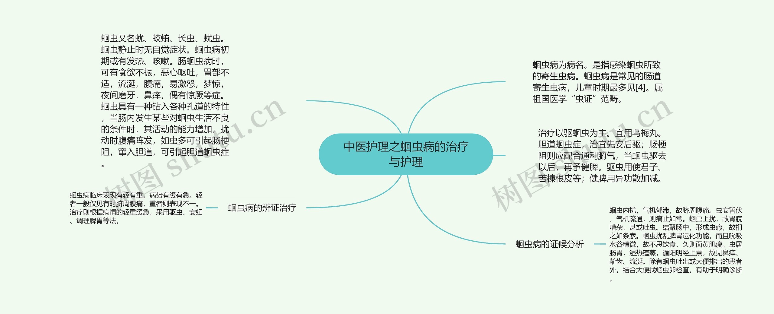 中医护理之蛔虫病的治疗与护理思维导图