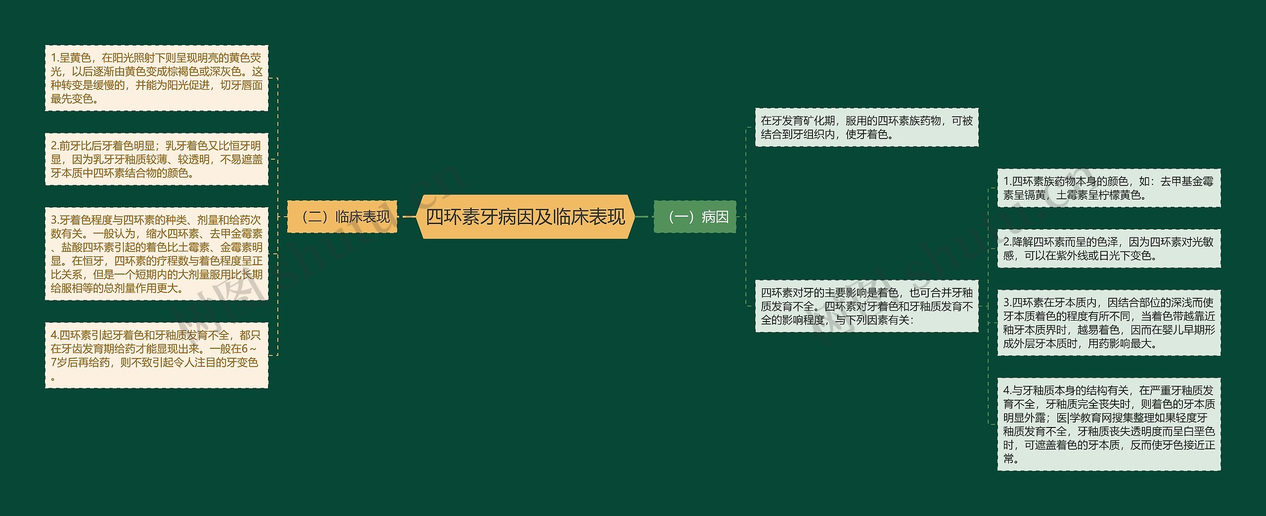 四环素牙病因及临床表现思维导图