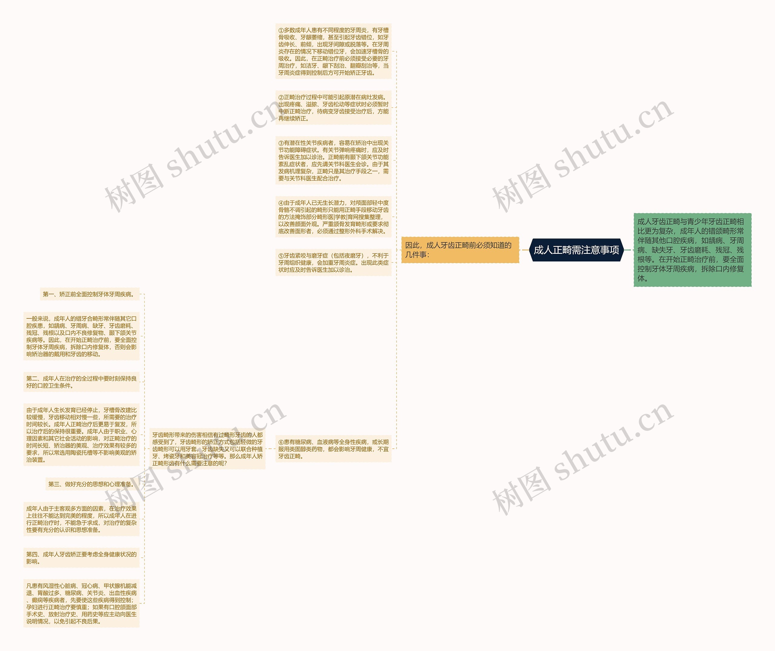成人正畸需注意事项思维导图