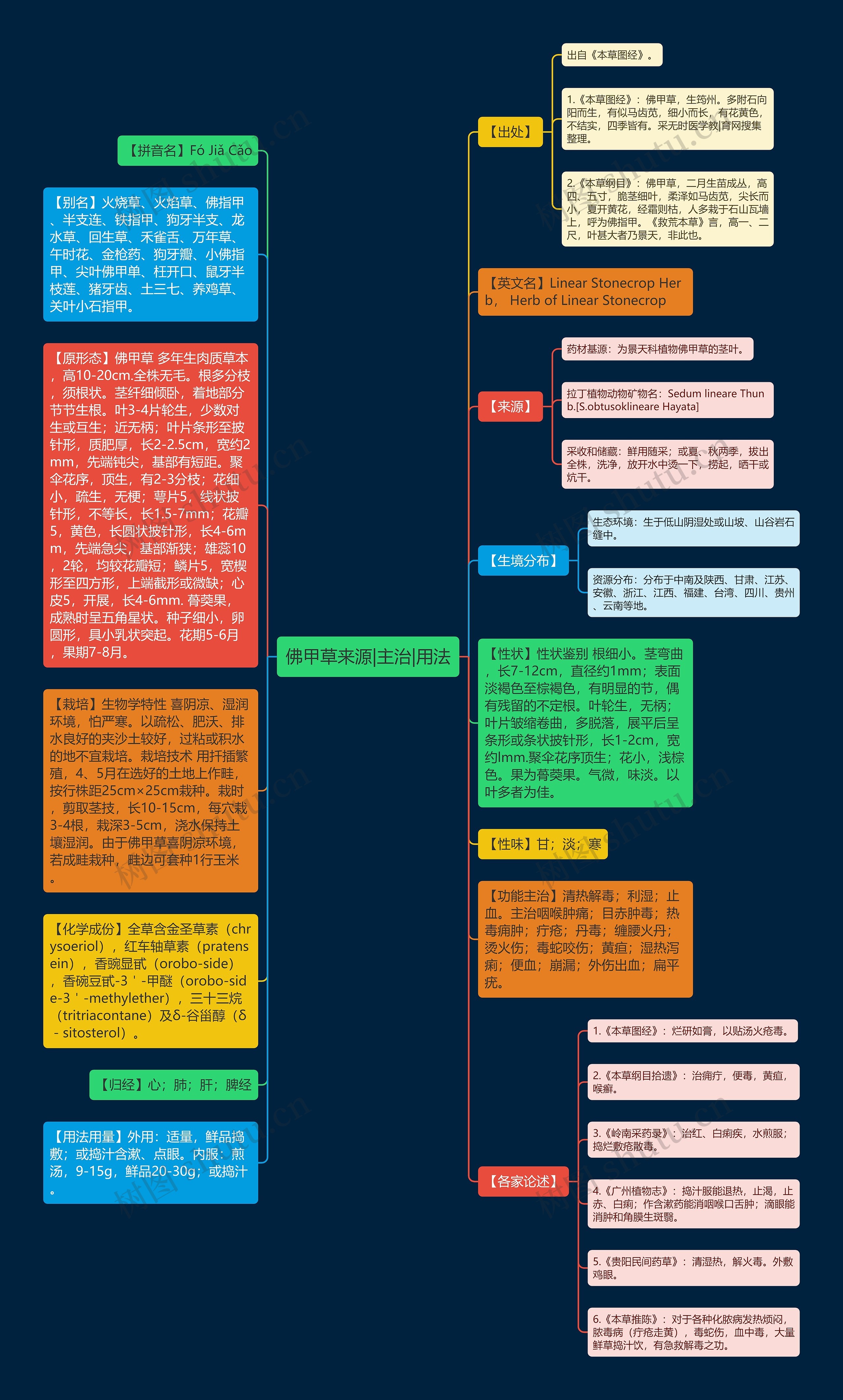 佛甲草来源|主治|用法思维导图