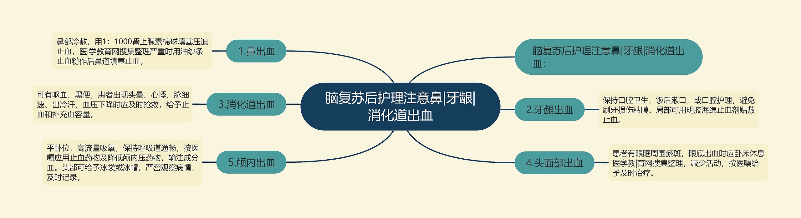 脑复苏后护理注意鼻|牙龈|消化道出血思维导图