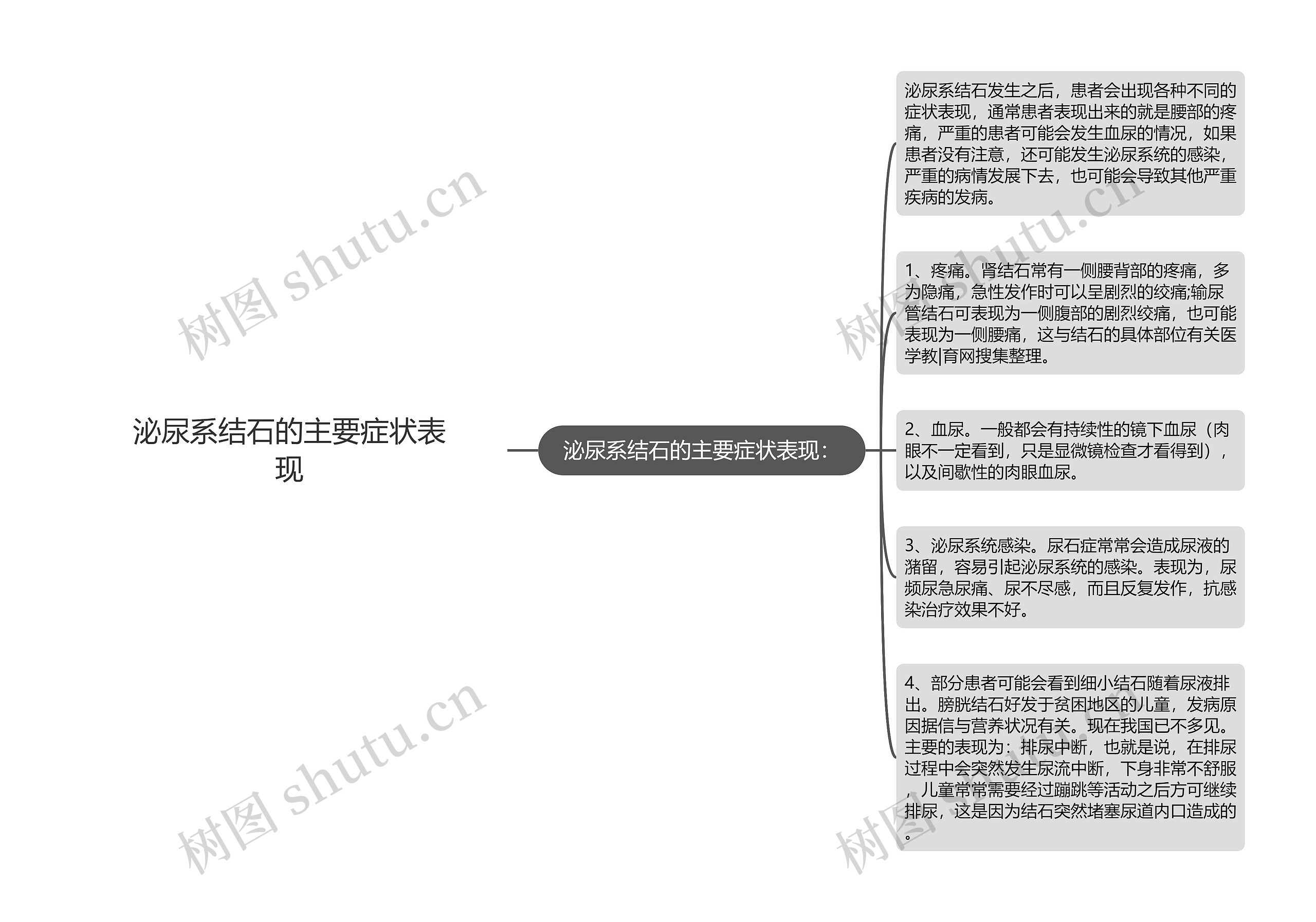 泌尿系结石的主要症状表现思维导图