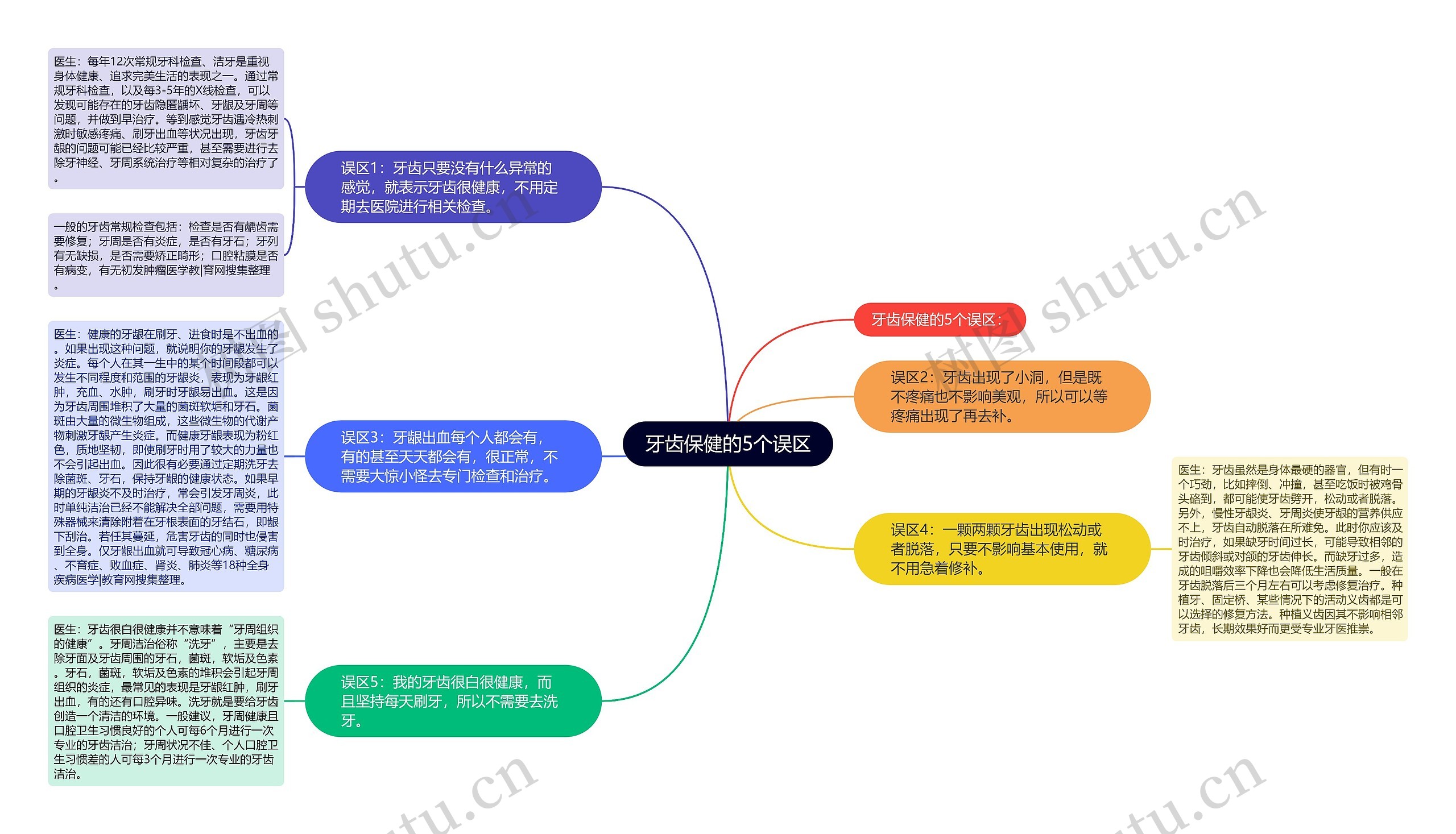 牙齿保健的5个误区思维导图