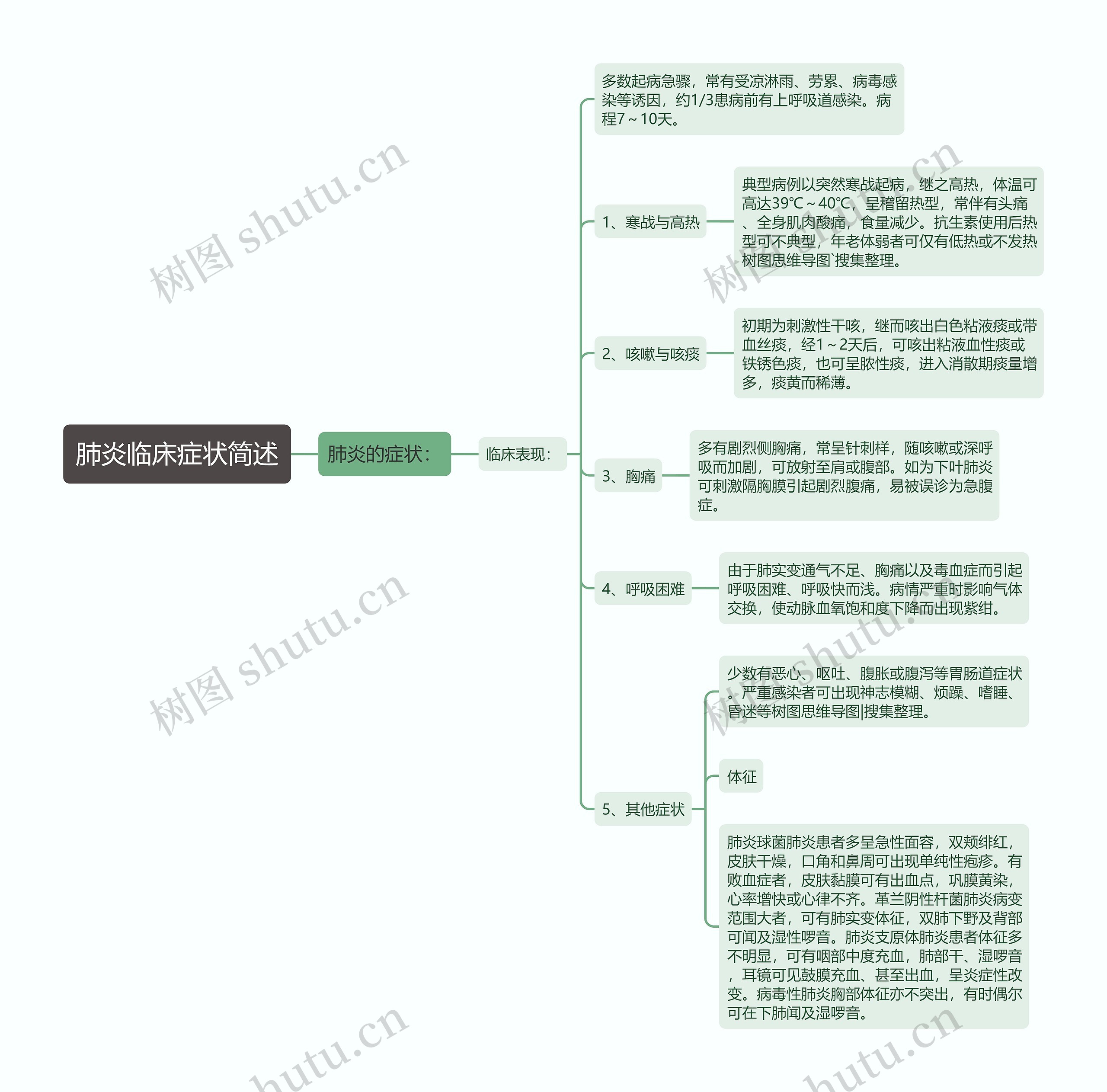 肺炎临床症状简述思维导图