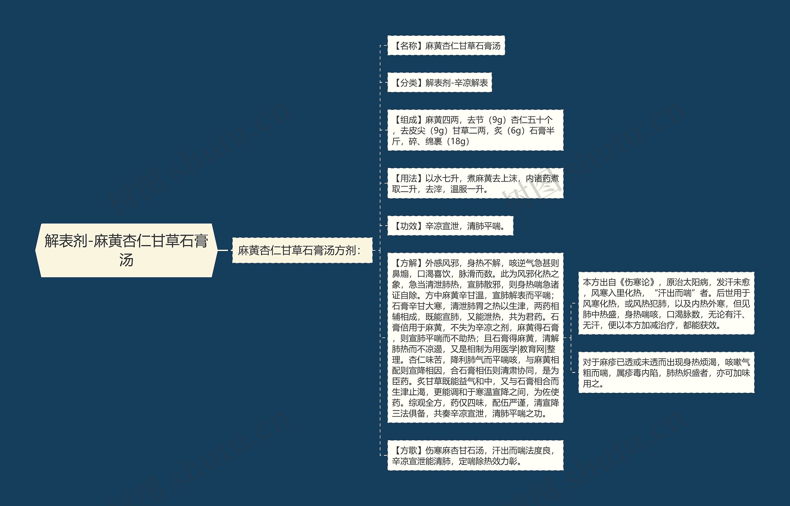 解表剂-麻黄杏仁甘草石膏汤思维导图