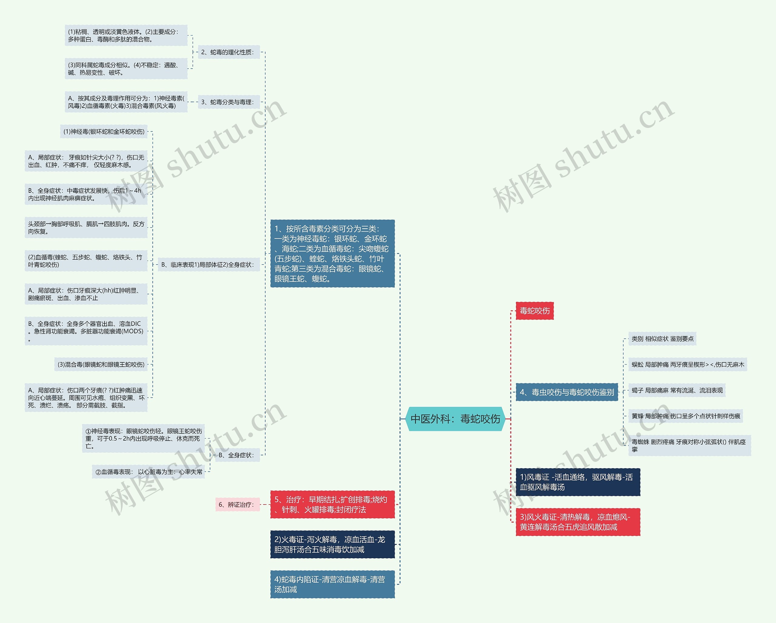 中医外科：毒蛇咬伤思维导图