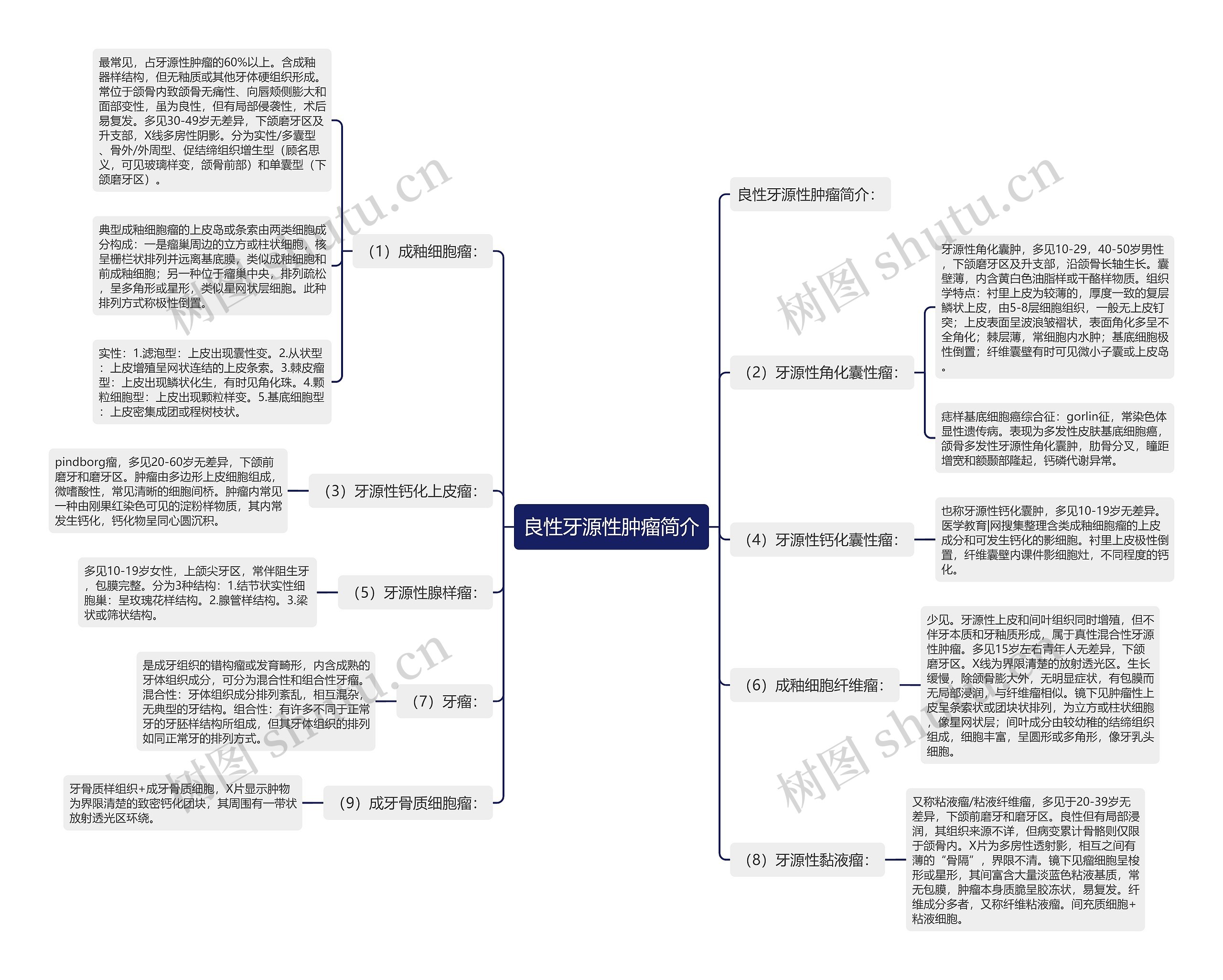 良性牙源性肿瘤简介思维导图