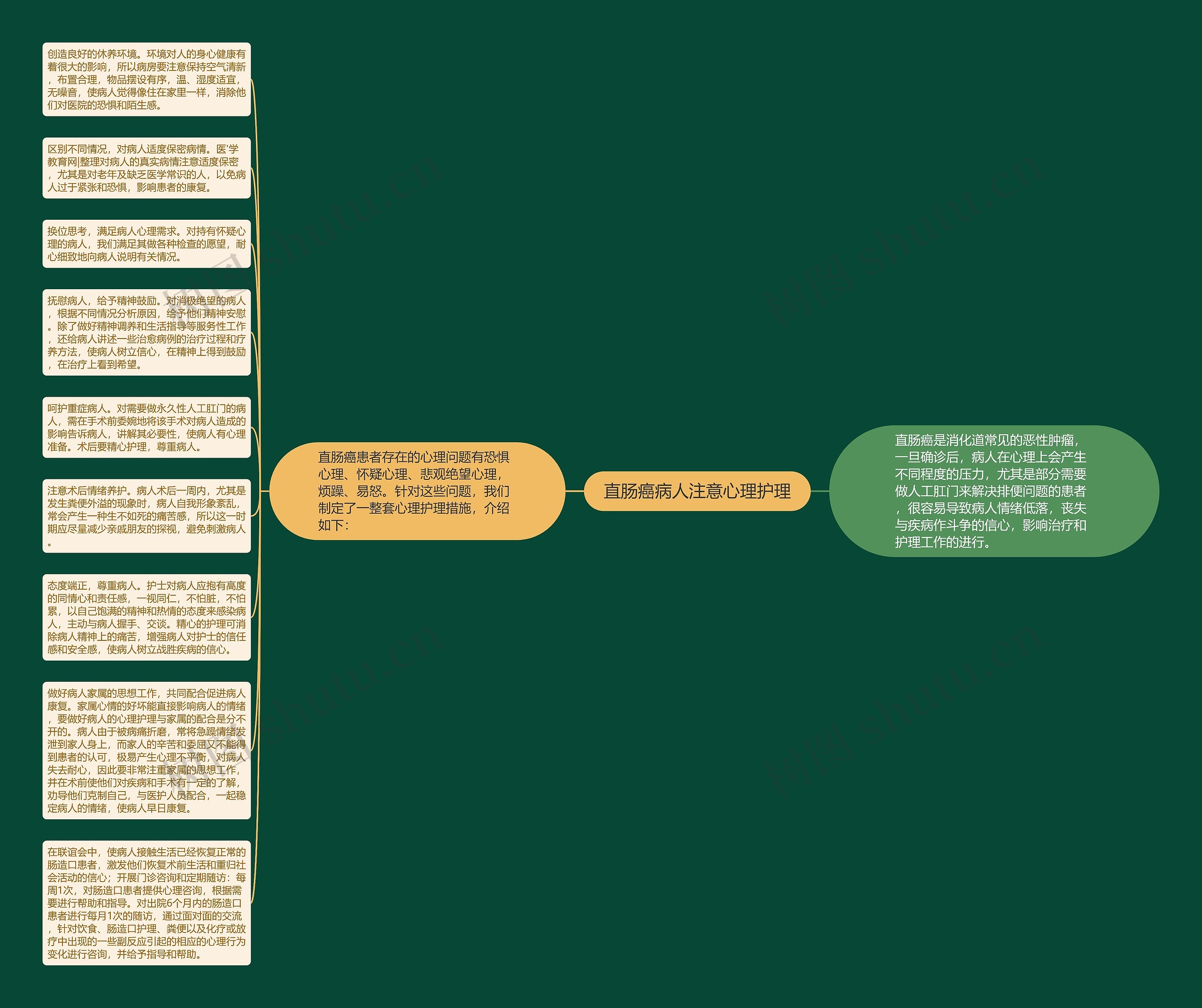 直肠癌病人注意心理护理思维导图