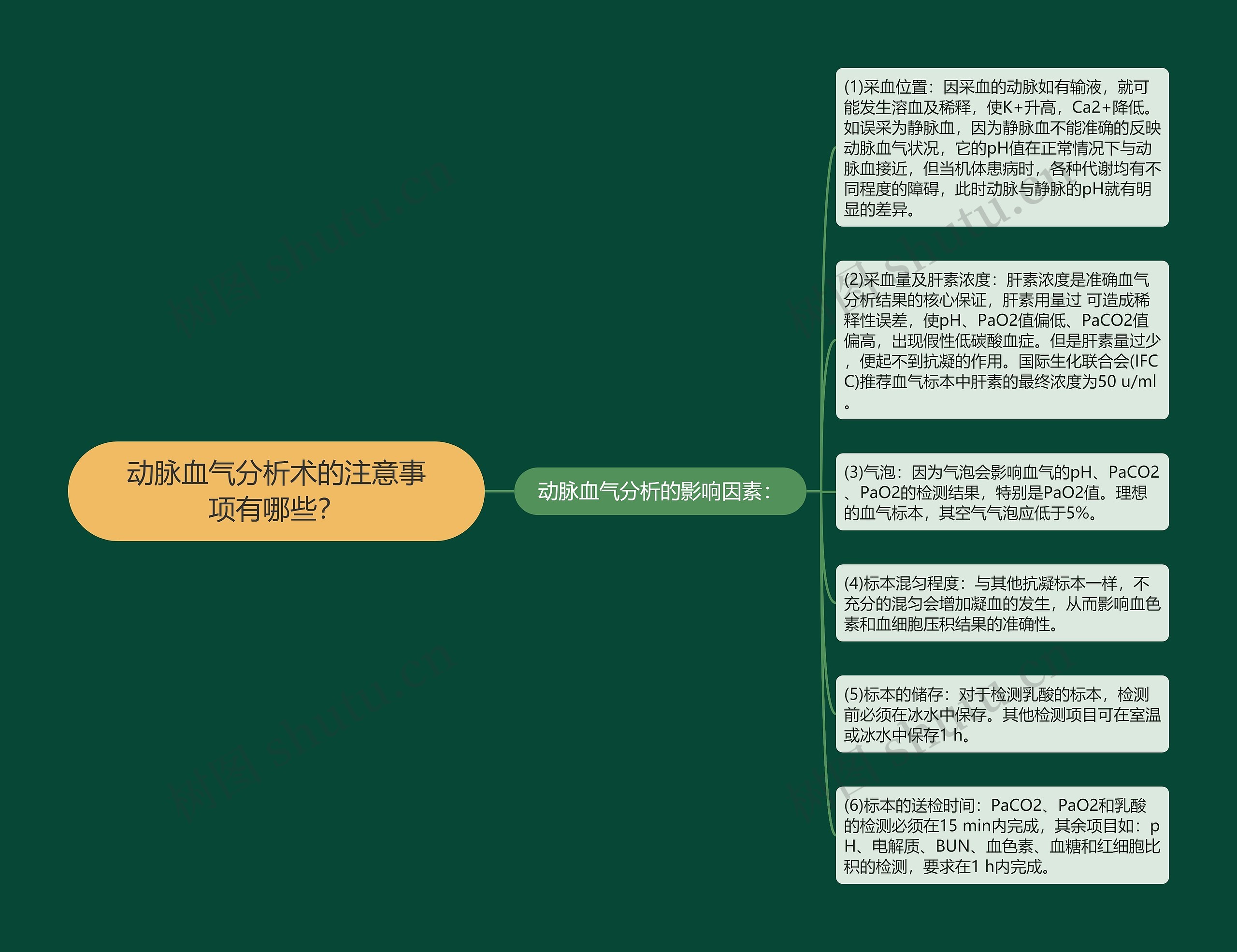 动脉血气分析术的注意事项有哪些？思维导图