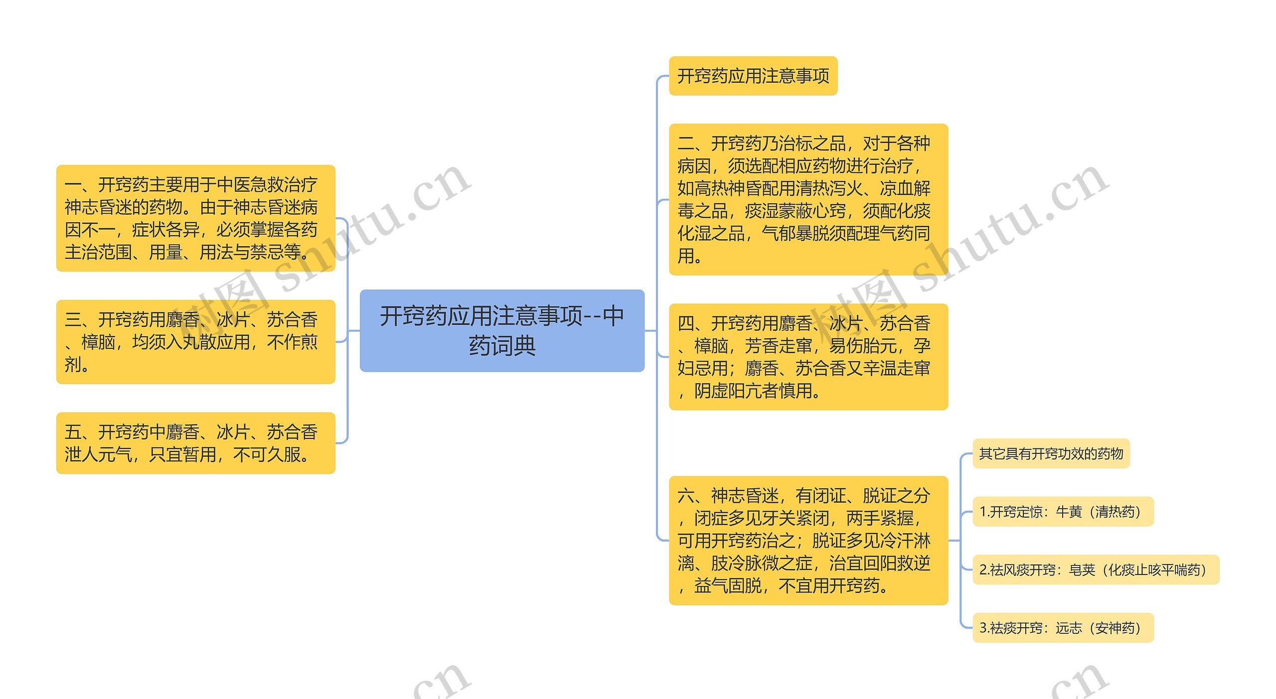 开窍药应用注意事项--中药词典思维导图