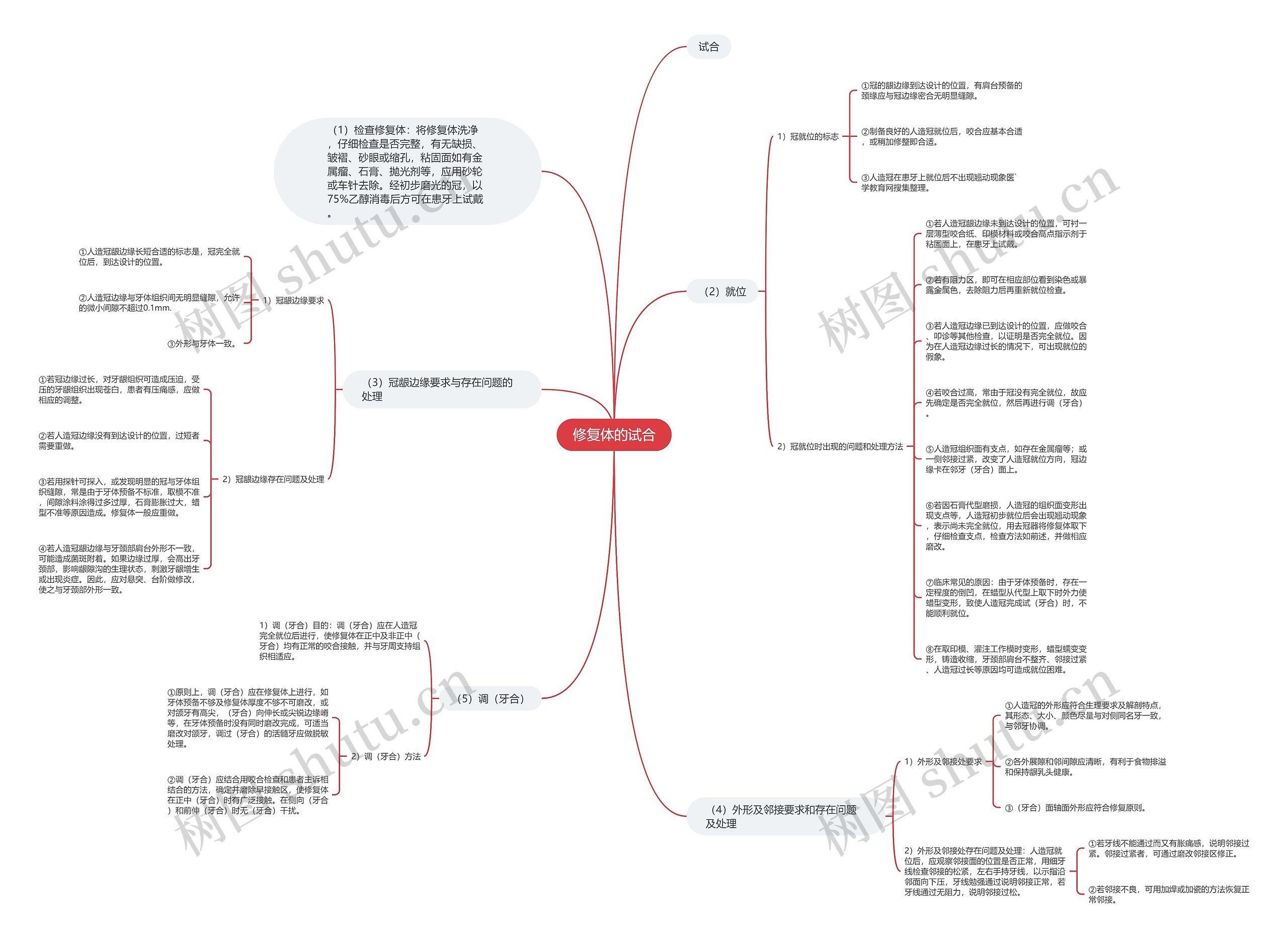修复体的试合思维导图