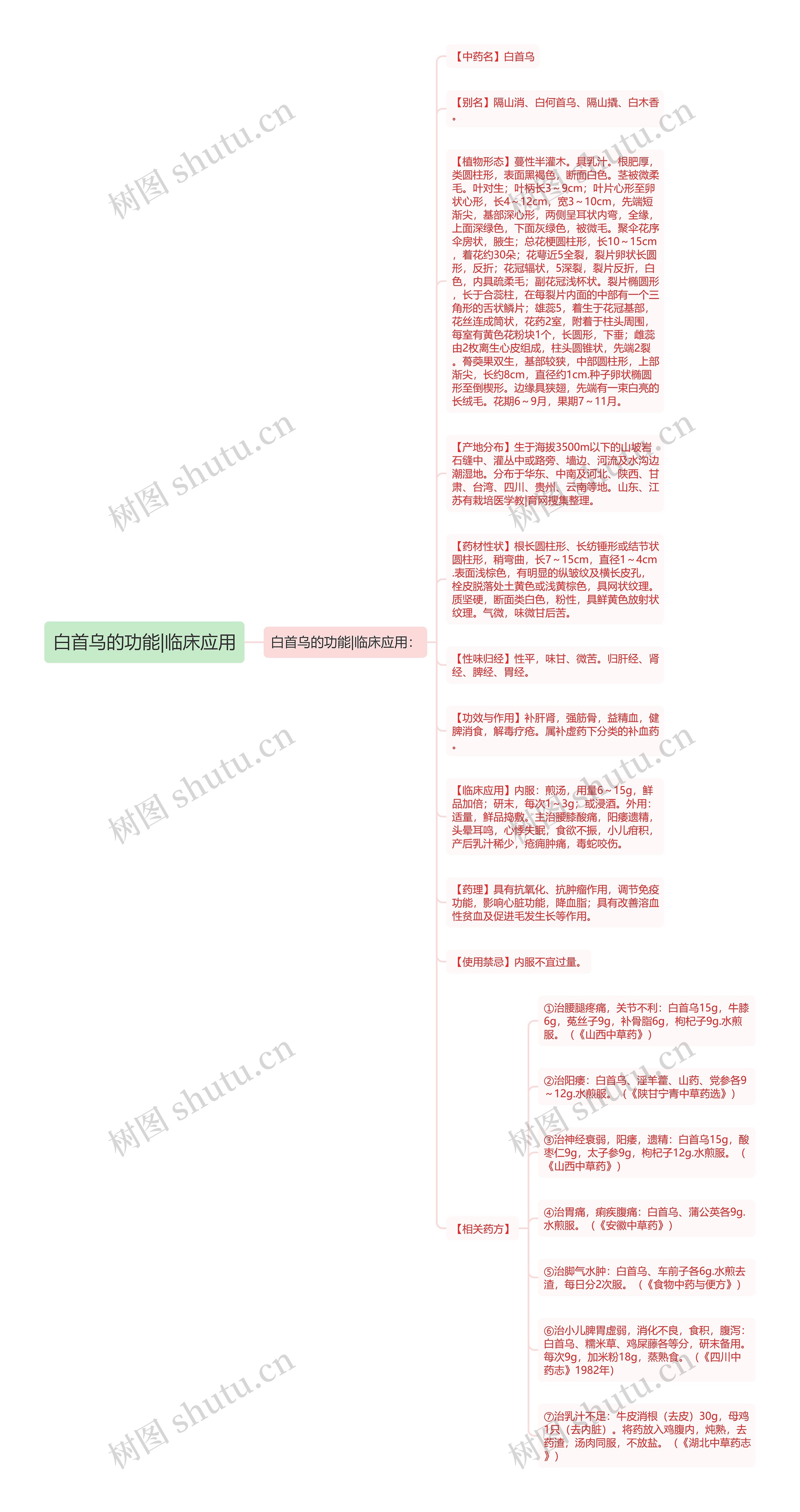 白首乌的功能|临床应用思维导图