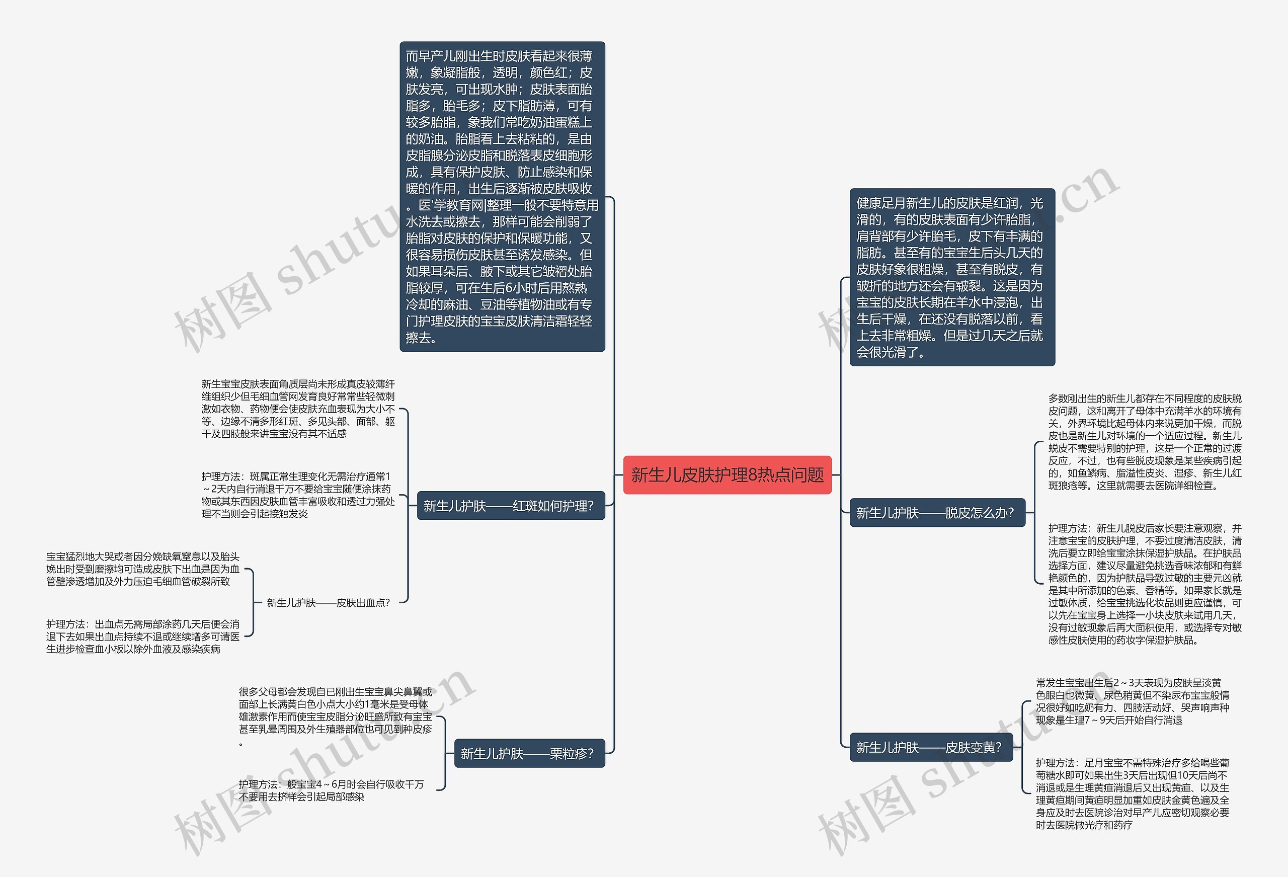 新生儿皮肤护理8热点问题思维导图