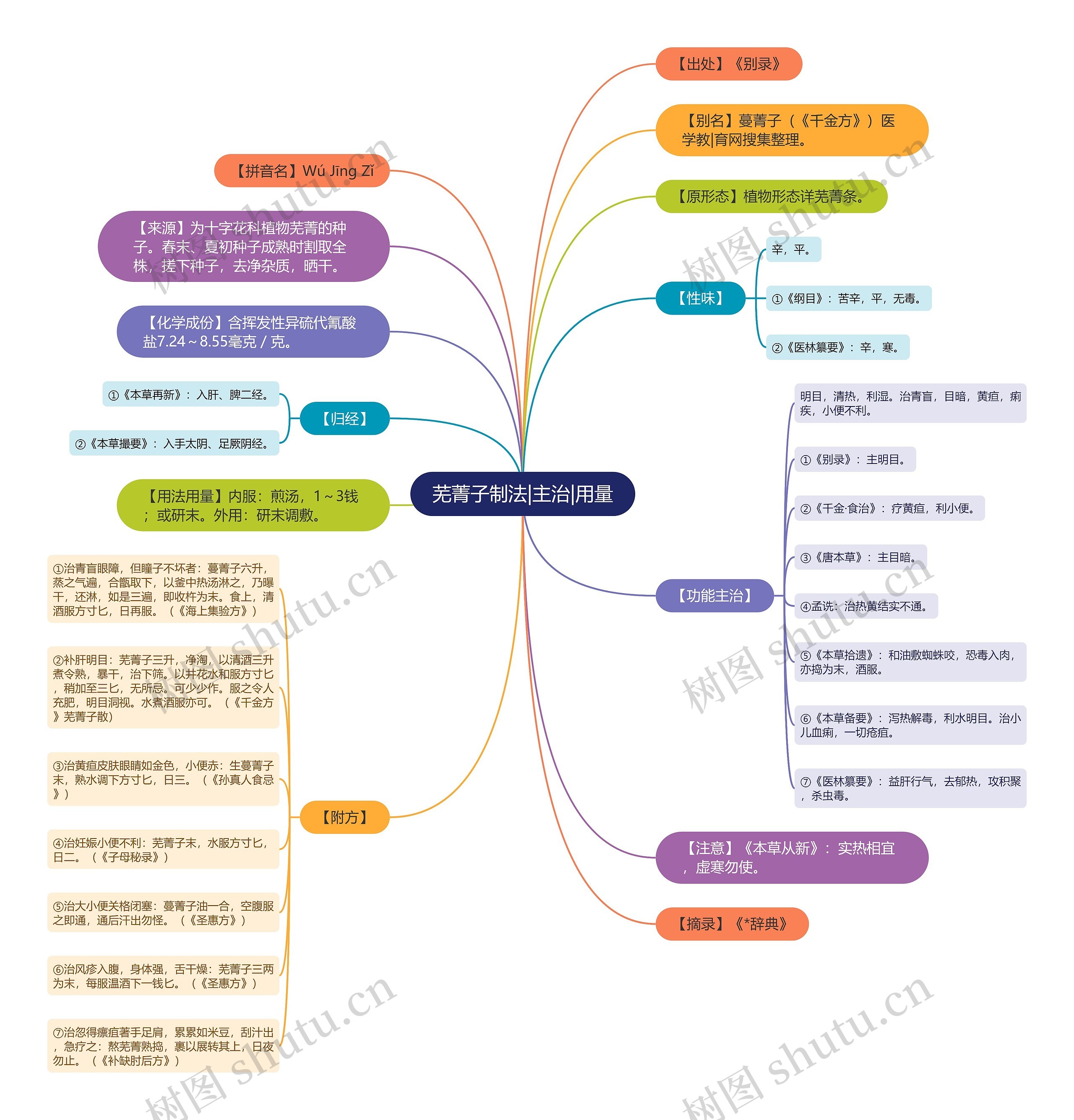 芜菁子制法|主治|用量思维导图