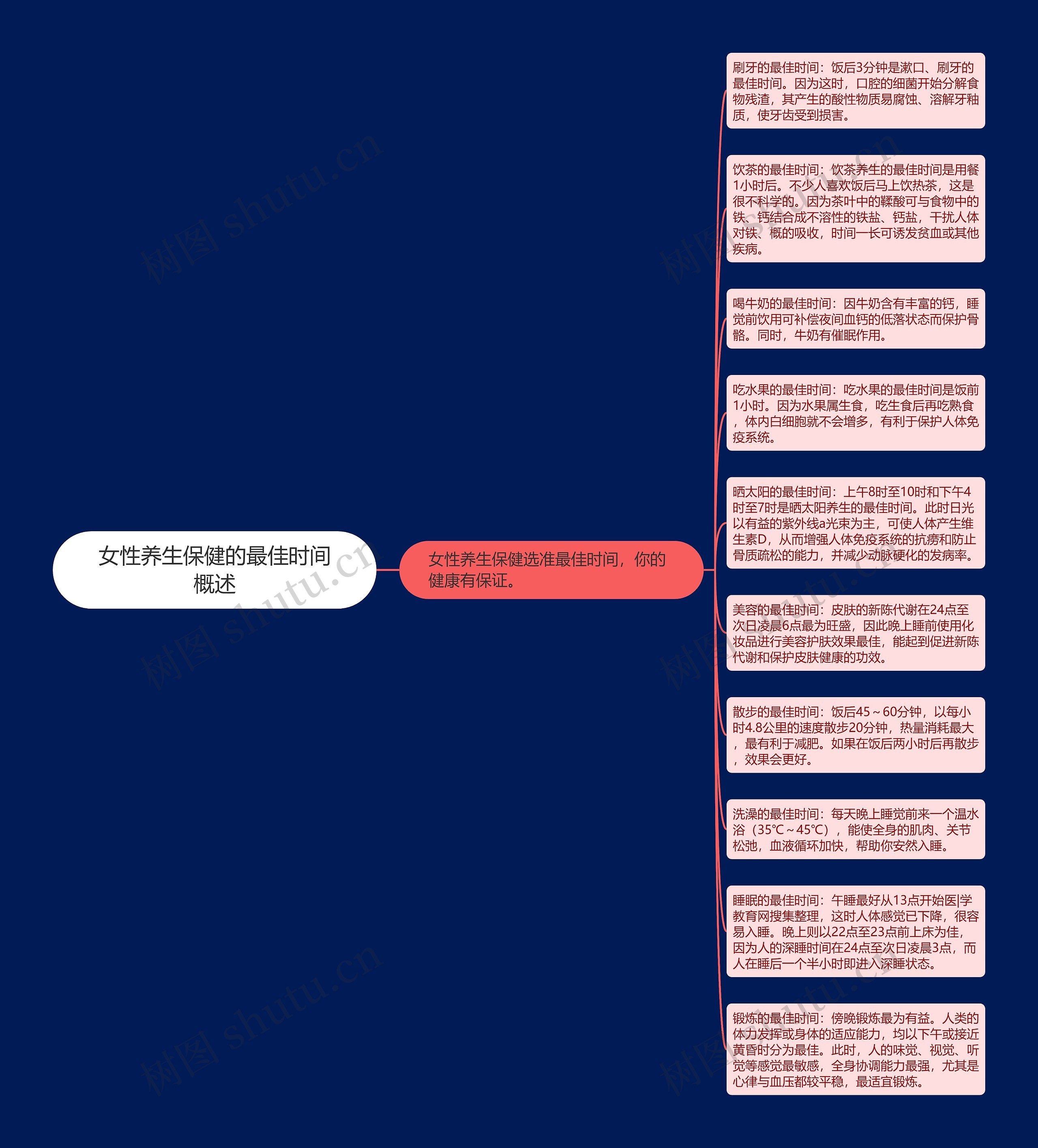 女性养生保健的最佳时间概述思维导图