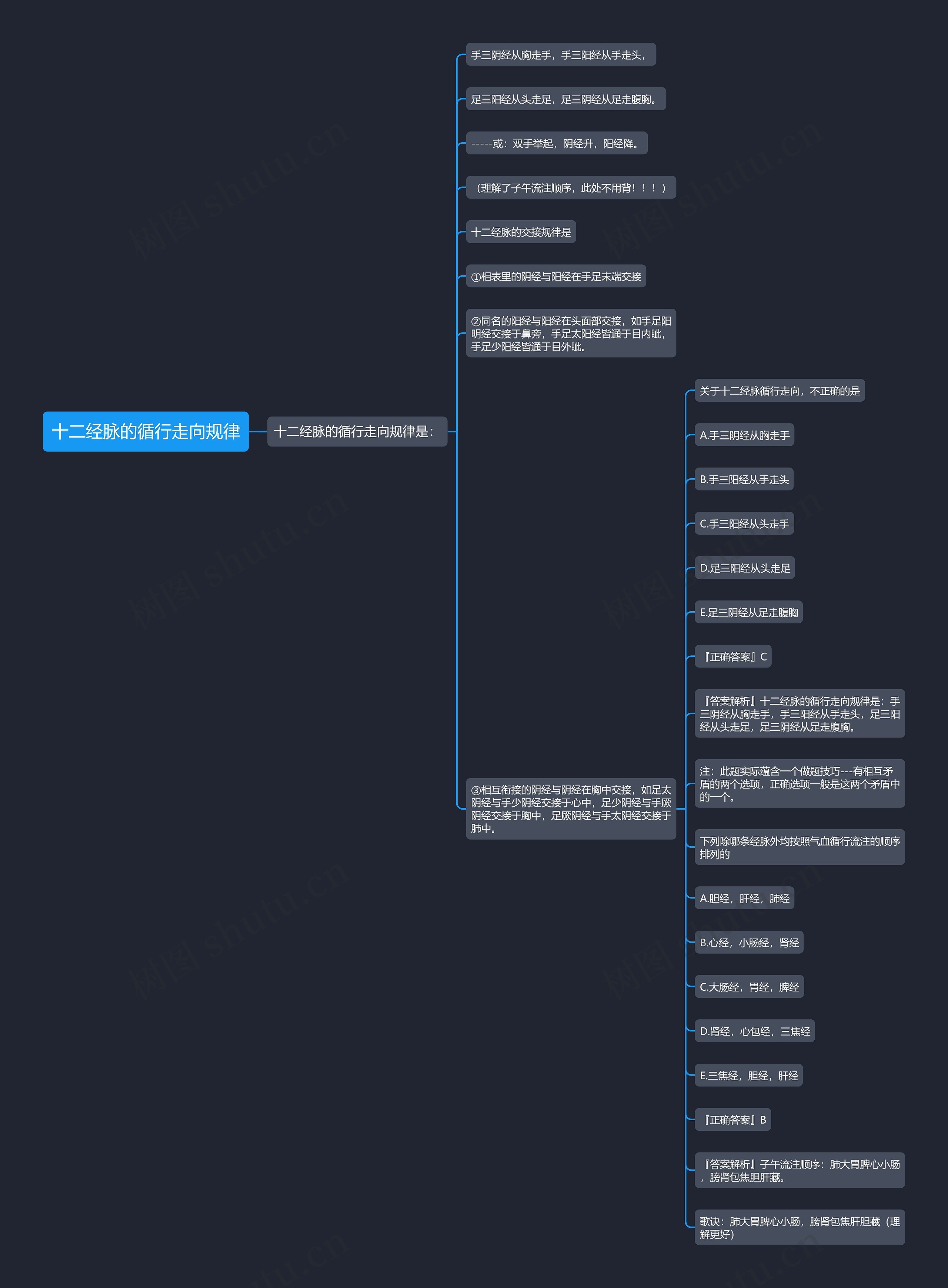 十二经脉的循行走向规律思维导图