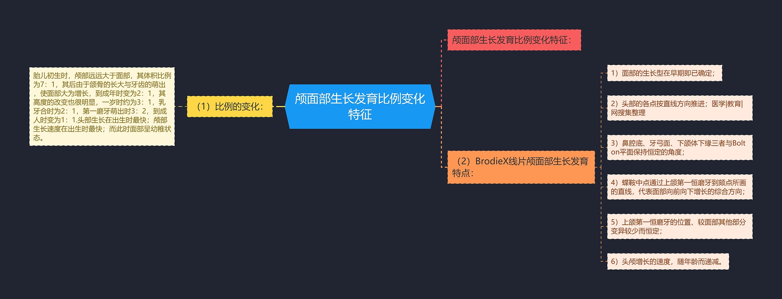 颅面部生长发育比例变化特征思维导图