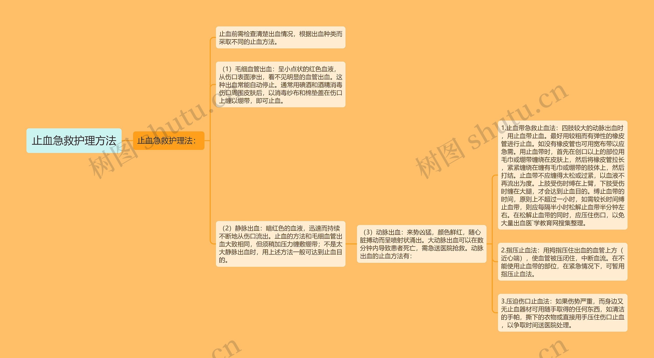 止血急救护理方法思维导图