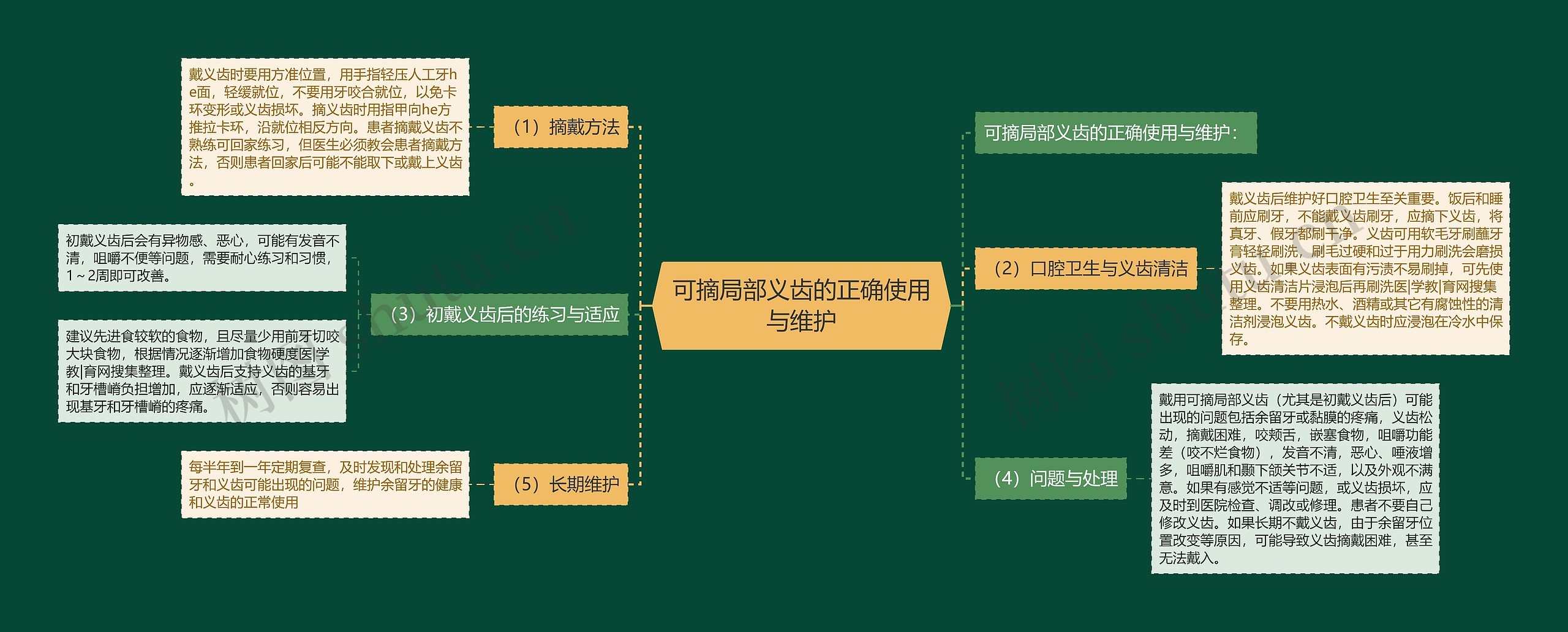 可摘局部义齿的正确使用与维护思维导图