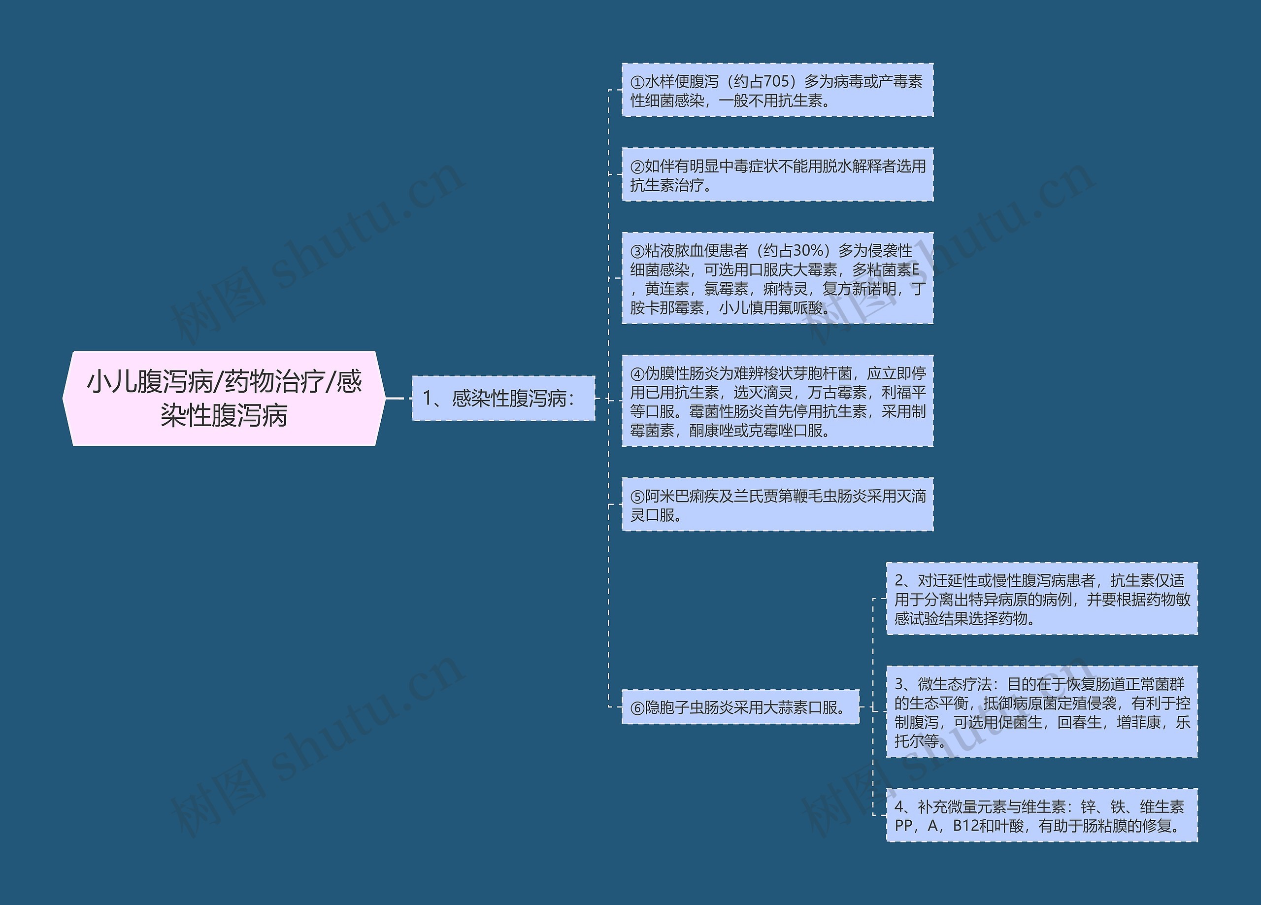 小儿腹泻病/药物治疗/感染性腹泻病思维导图