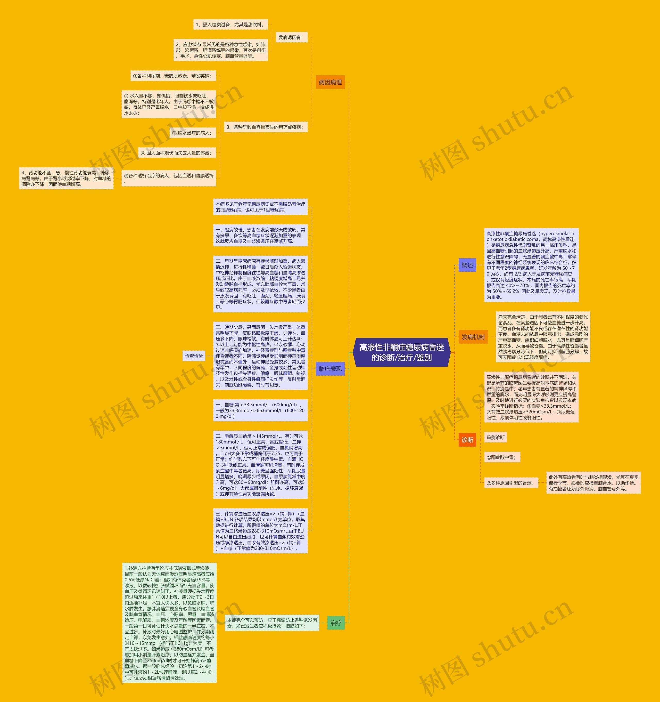 高渗性非酮症糖尿病昏迷的诊断/治疗/鉴别思维导图