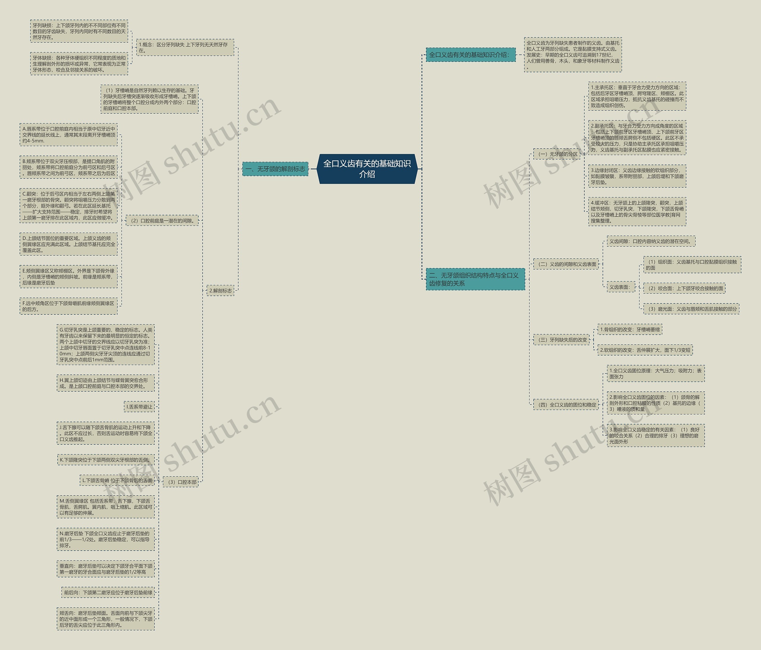 全口义齿有关的基础知识介绍思维导图